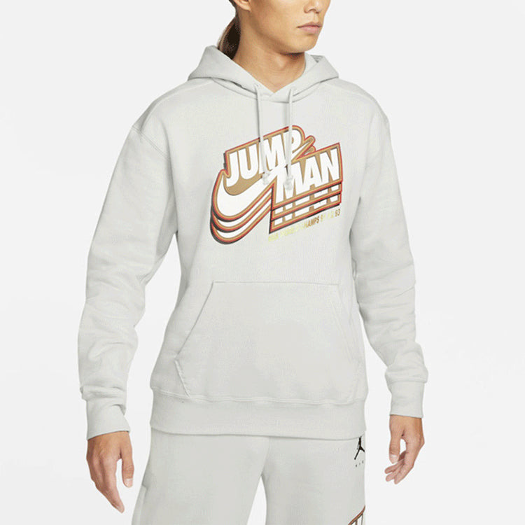Men's Air Jordan Logo Pattern Fleece Lined Printing Loose Light Grey DC9605-097 - 2