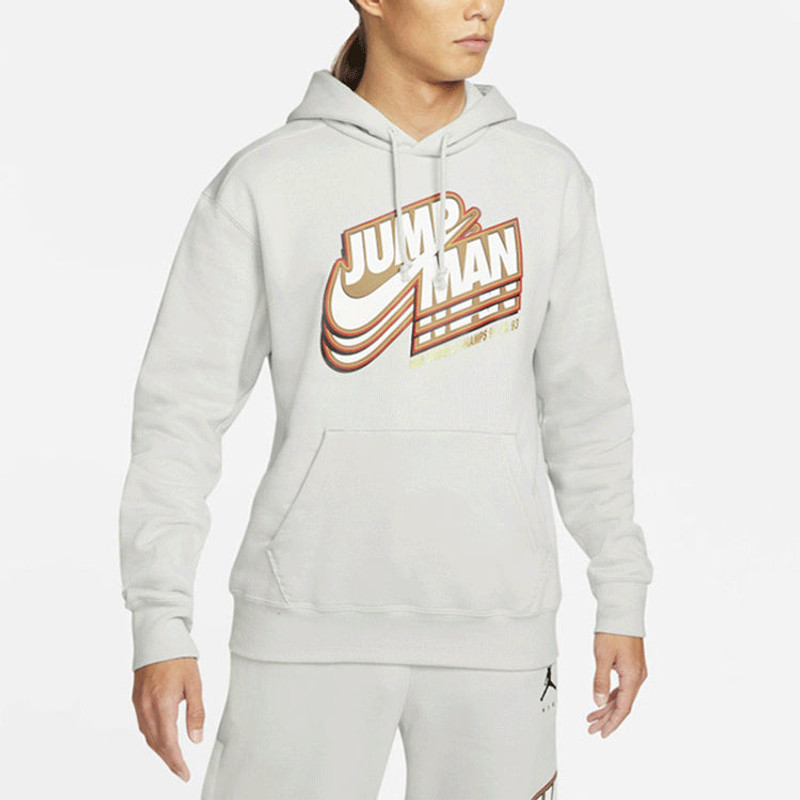 Jordan Men's Air Jordan Logo Pattern Fleece Lined Printing Loose Light Grey DC9605-097 outlook