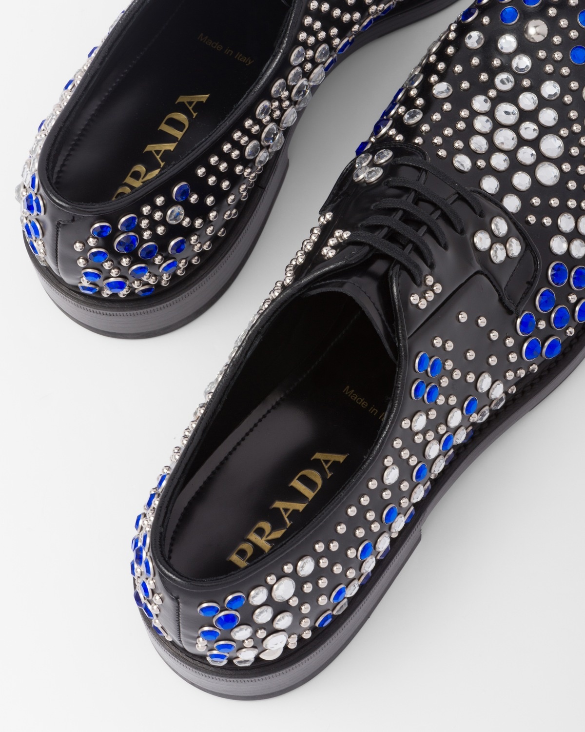 Brushed leather derby shoes with studs and rhinestones - 7
