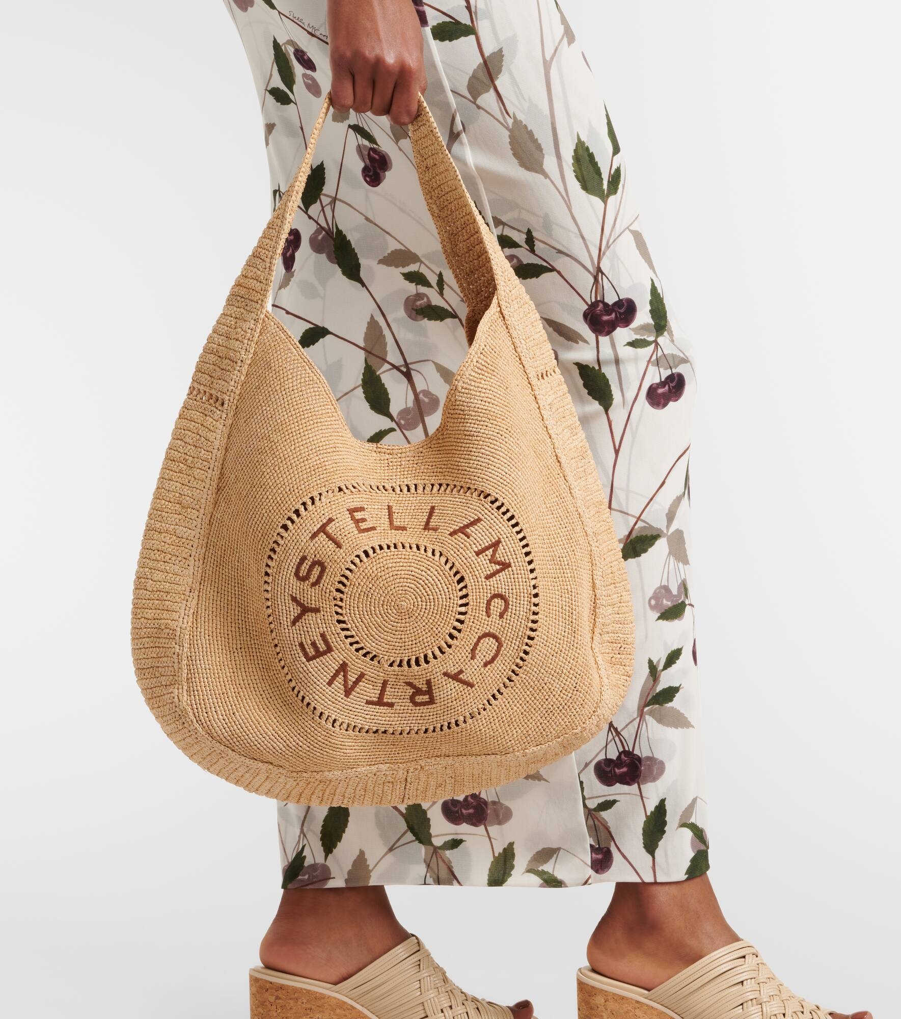 Logo embroidered raffia tote bag - 6