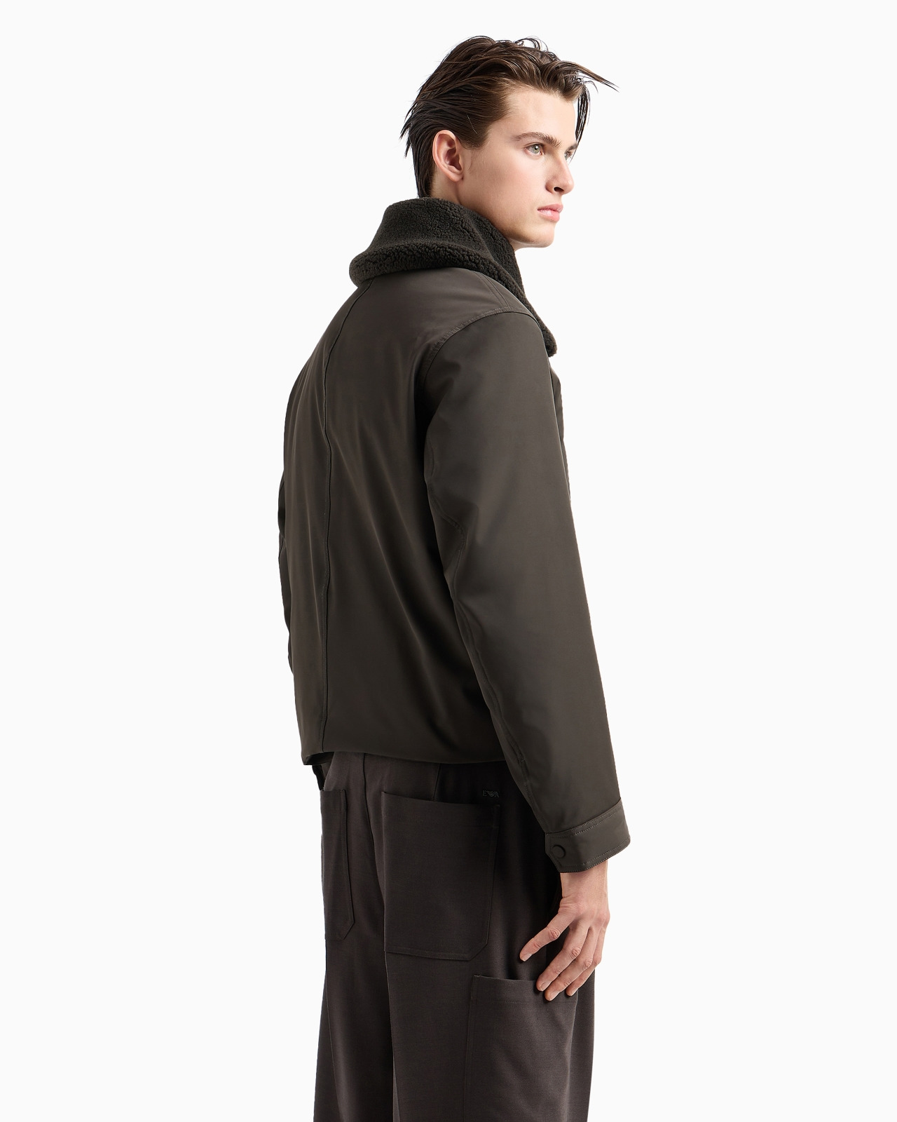 Nylon twill jacket with shearling-effect collar - 3