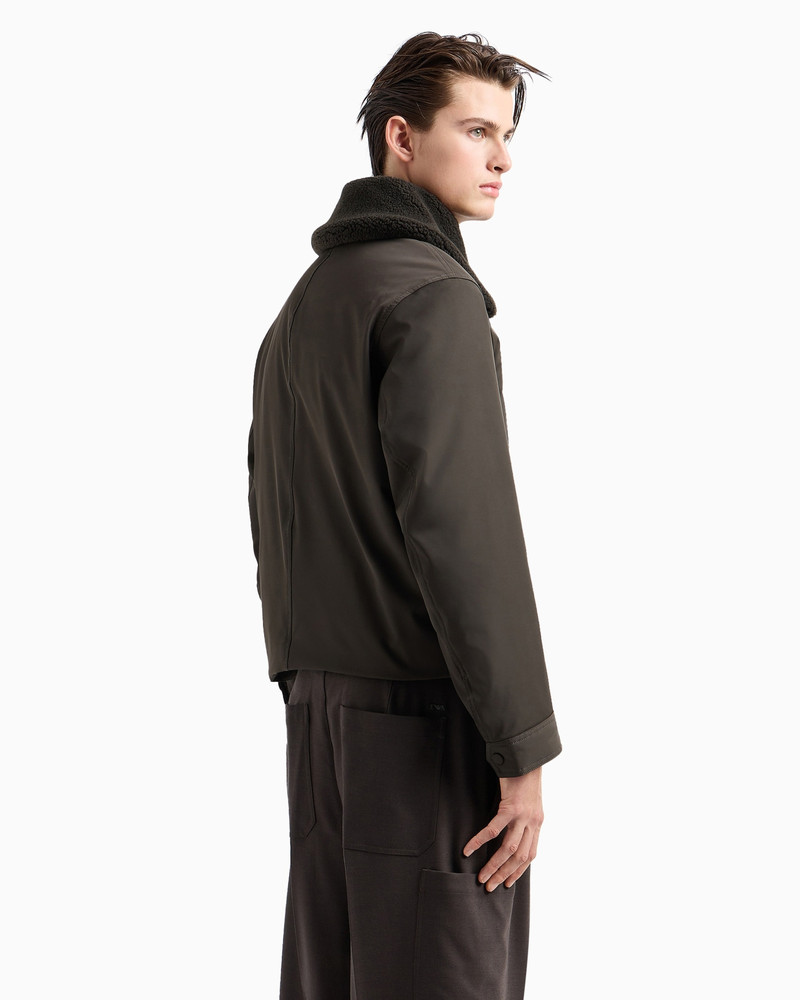Nylon twill jacket with shearling-effect collar 3