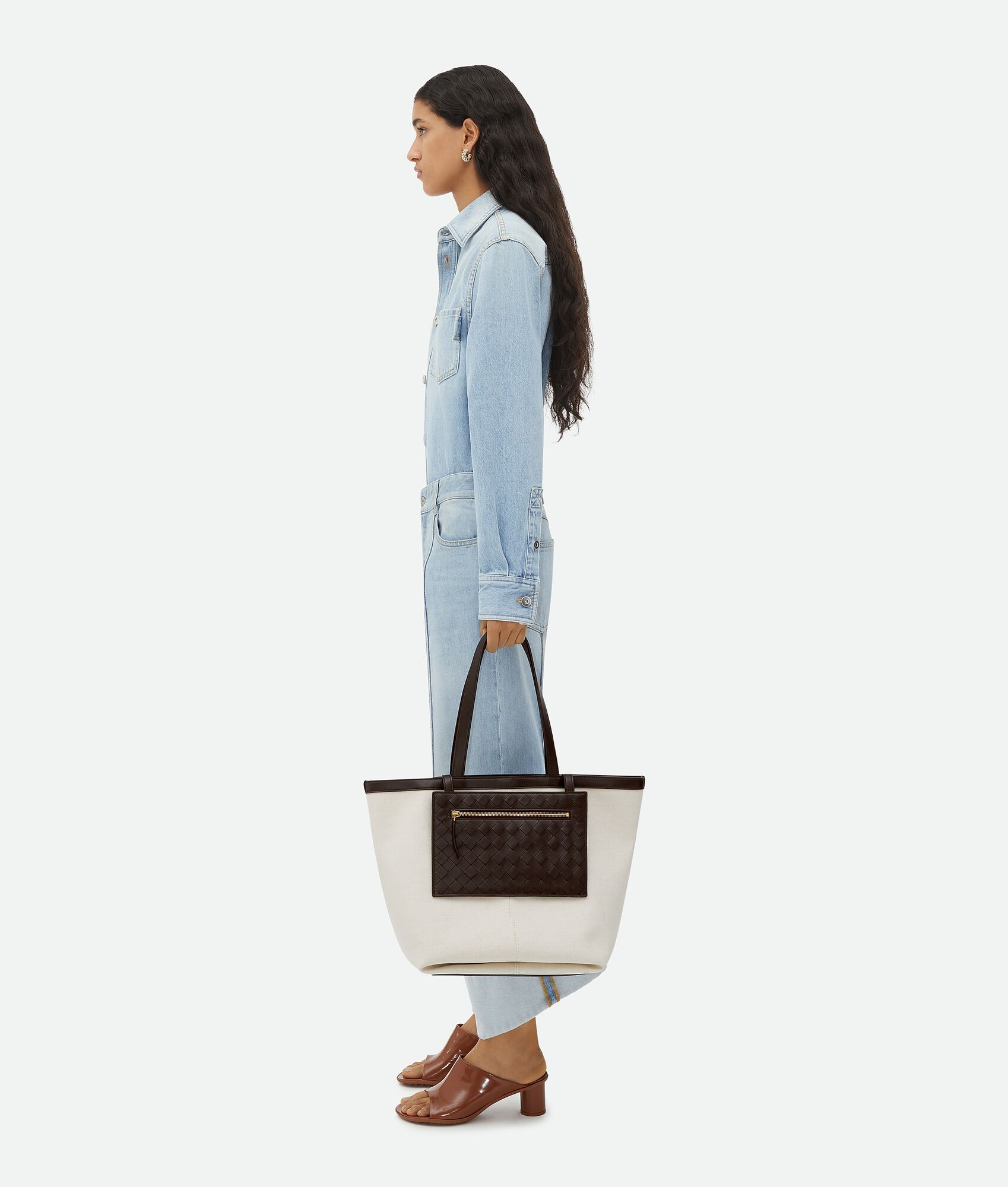 トートバッグ BOTTEGA VENETA CANVAS AND SMOOTH LEATHER TOTE BAG Classic Large leather tote bag in black - Bottega Veneta