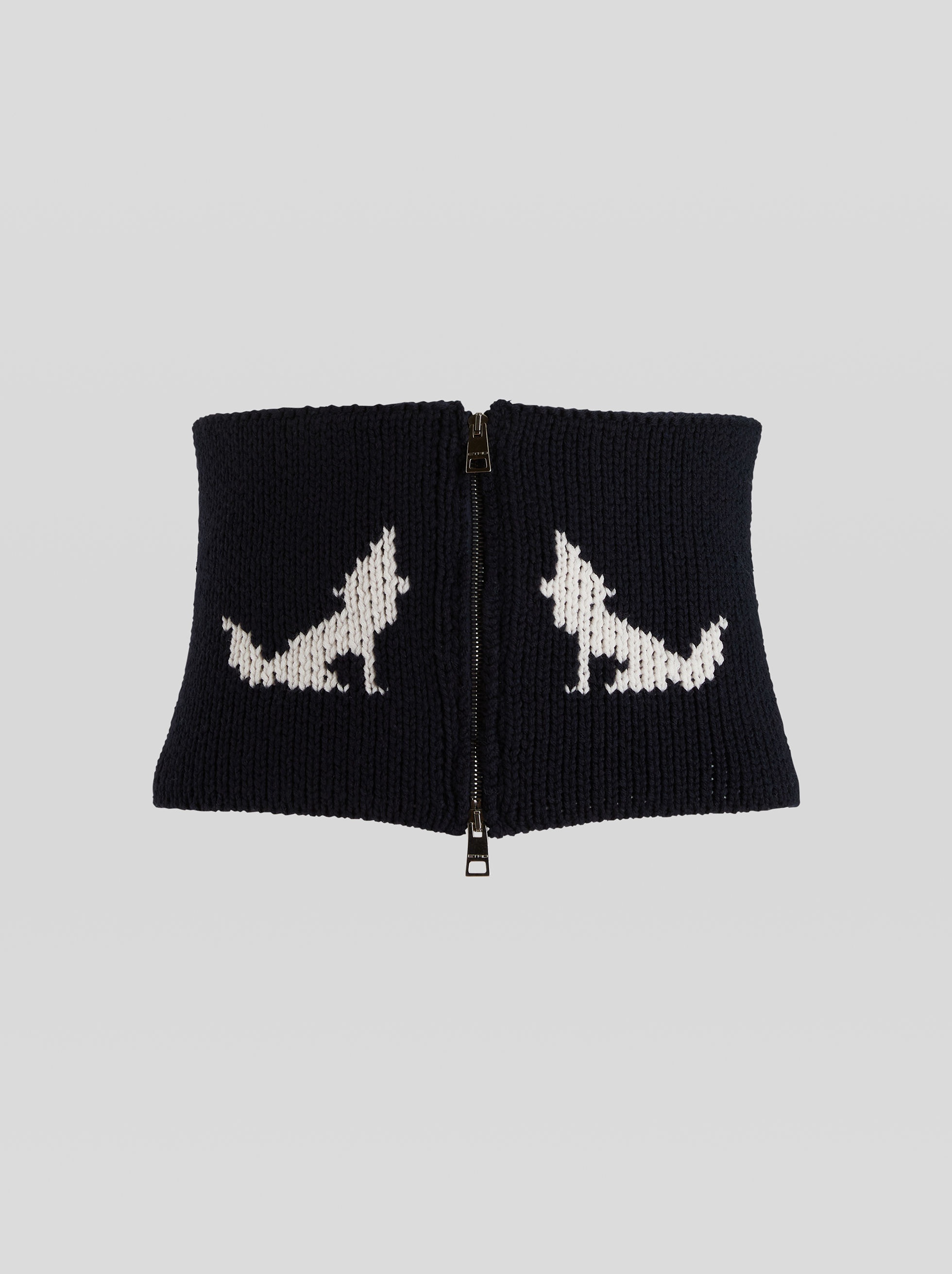 WIDE JACQUARD KNIT BELT WITH WOLVES - 1