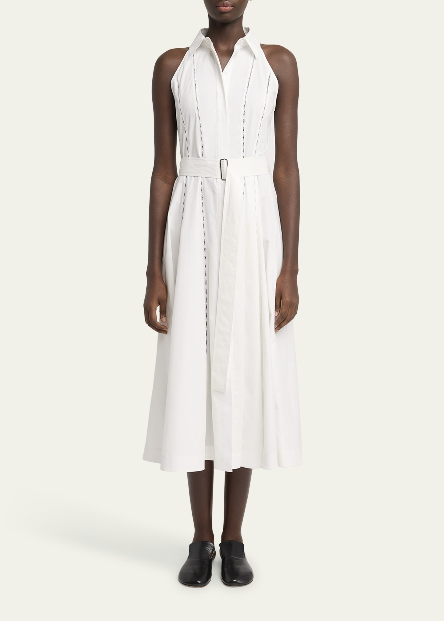 Dorothy Belted Ladder Stitch Poplin Midi Dress - 2
