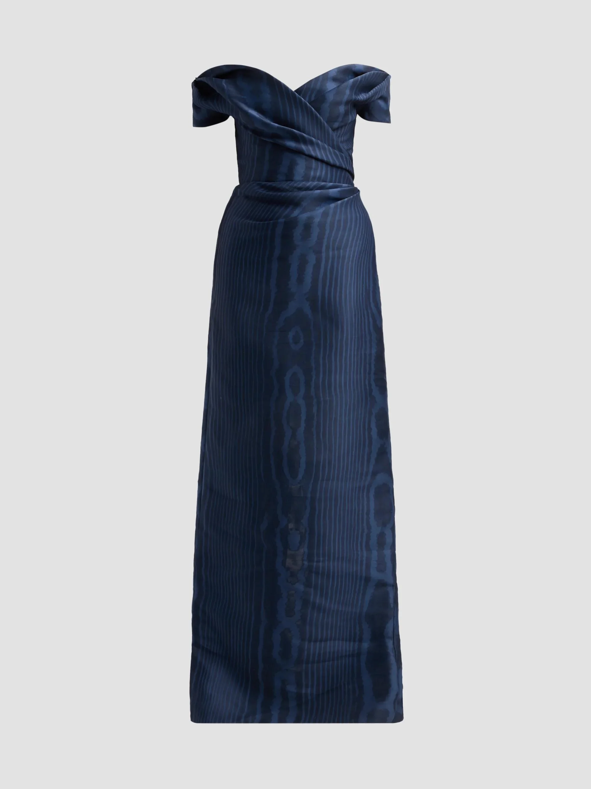 Women's Moire Silk Off-the-Shoulder Gown - Navy - 1