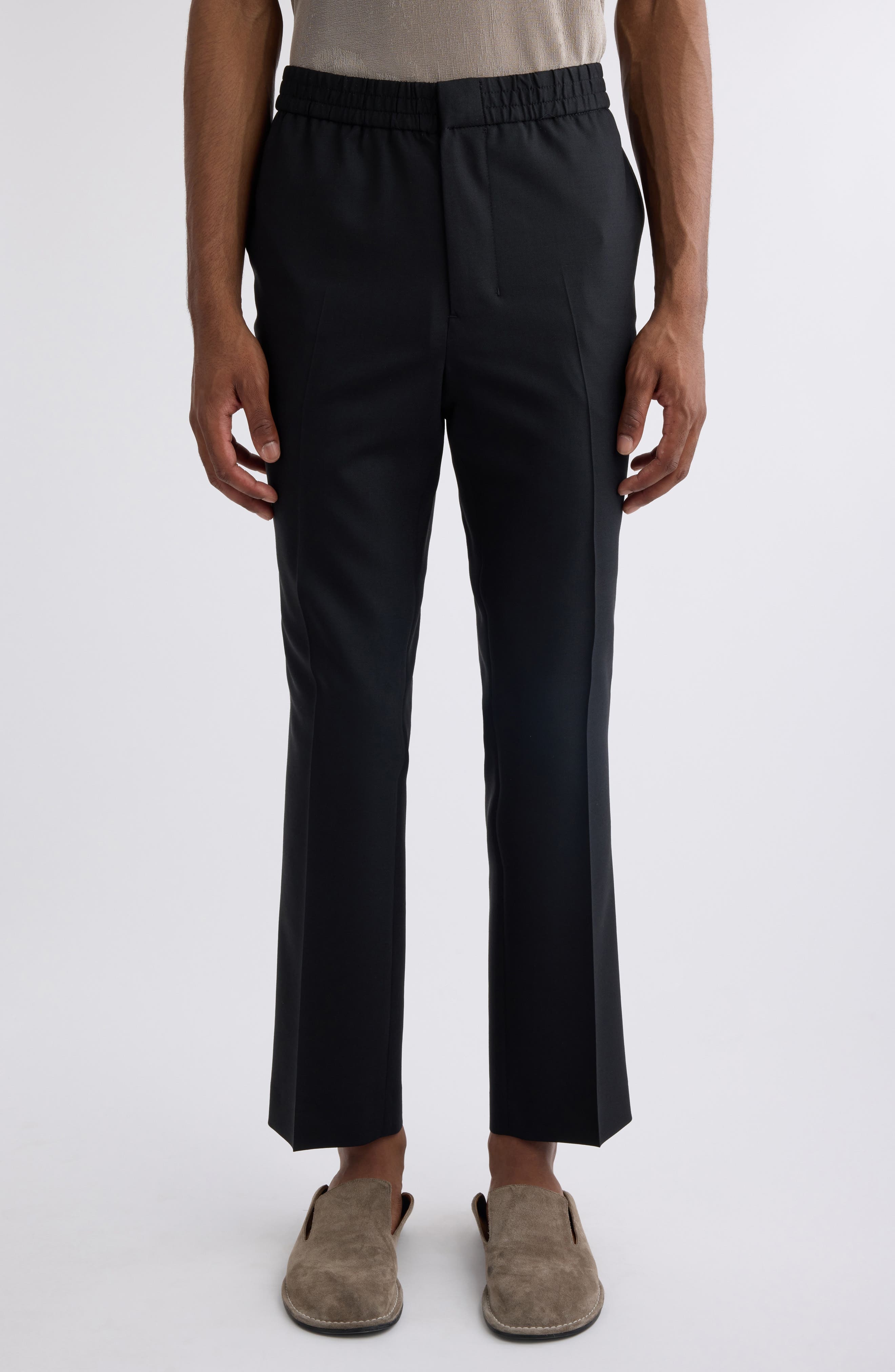 AMI PARIS Elastic Waist Virgin Wool Canvas Trousers in 001 Black/001 at Nordstrom - 1