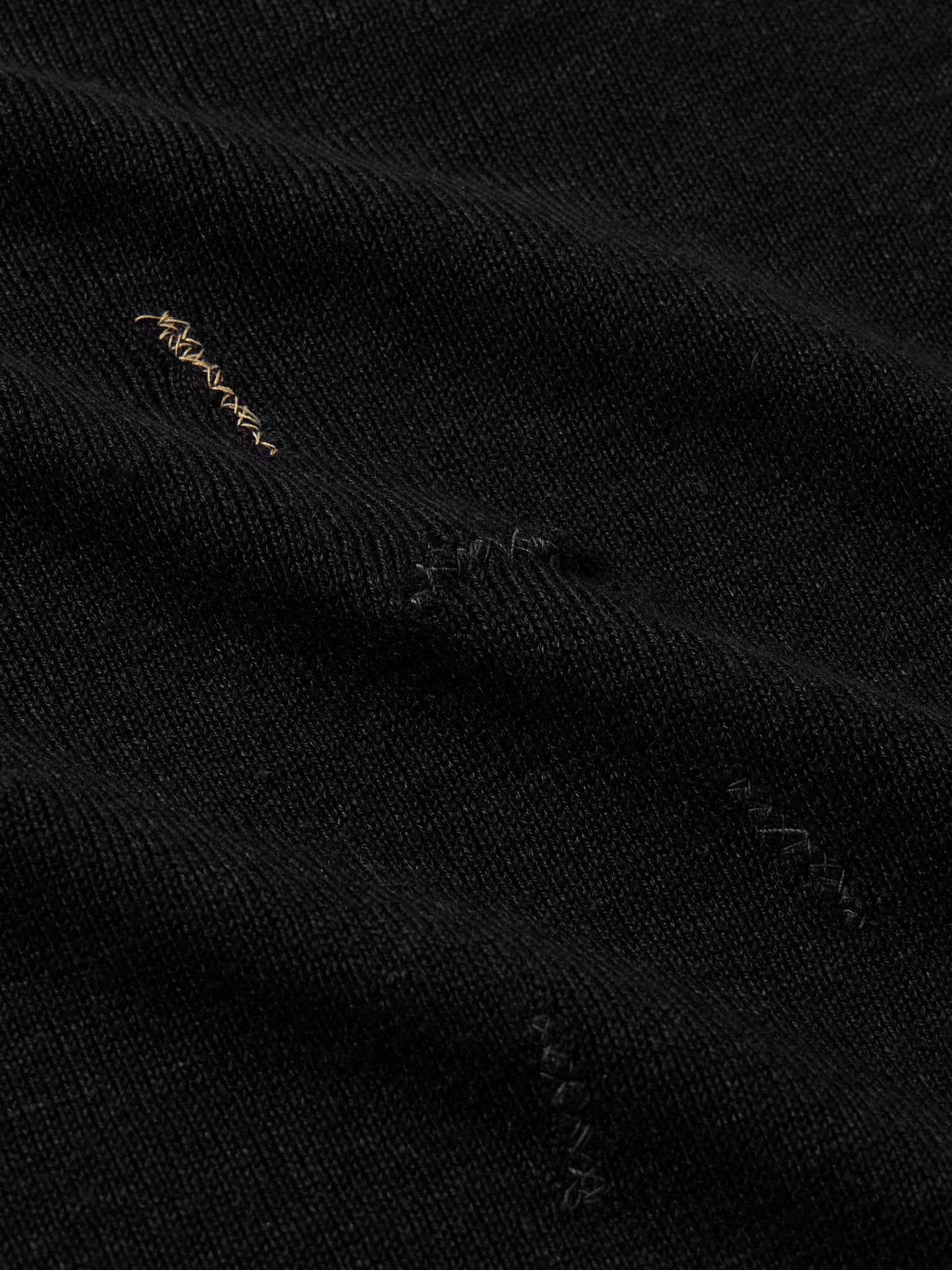 Eddy Embroidered Striped Distressed Virgin Wool, Silk and Linen-Blend Sweater Black - 4