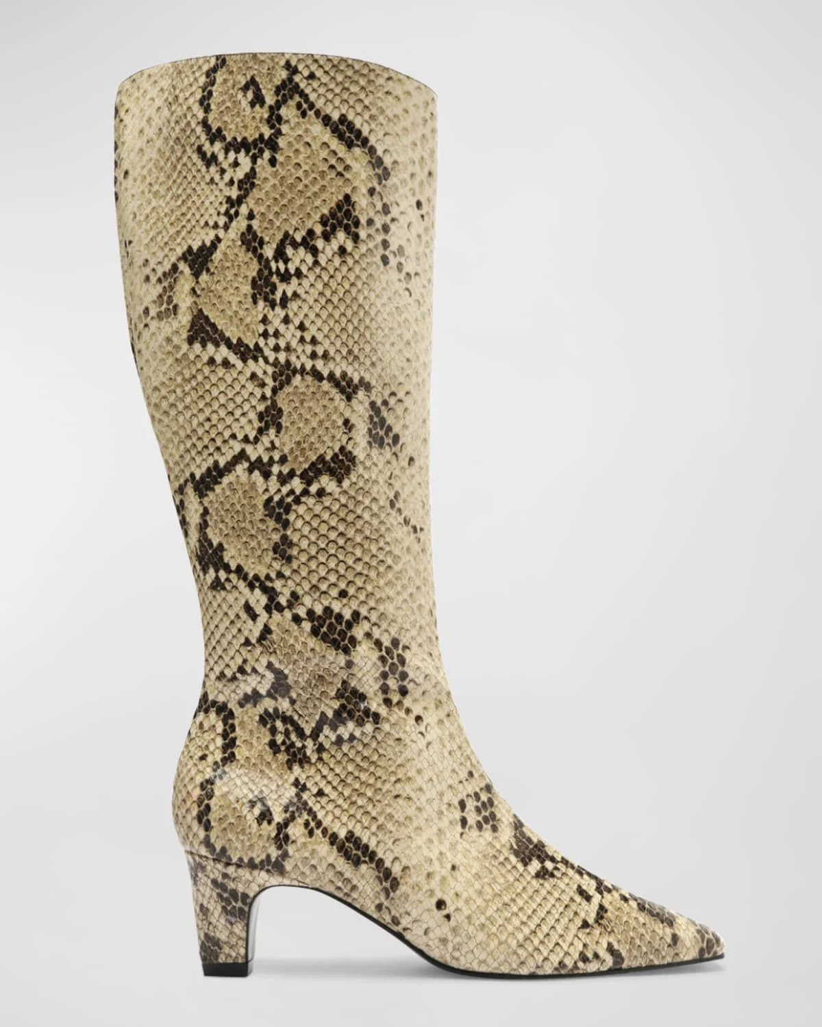 Dellia Snake-Embossed Kitten Ankle Boots - 1
