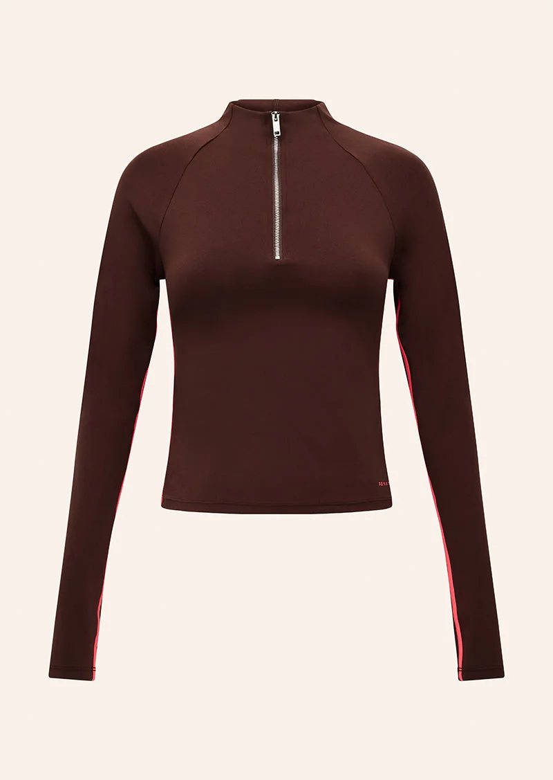 ROUTINE QUARTER ZIP LONG SLEEVE IN MAHOGANY & DIVA PINK - 1