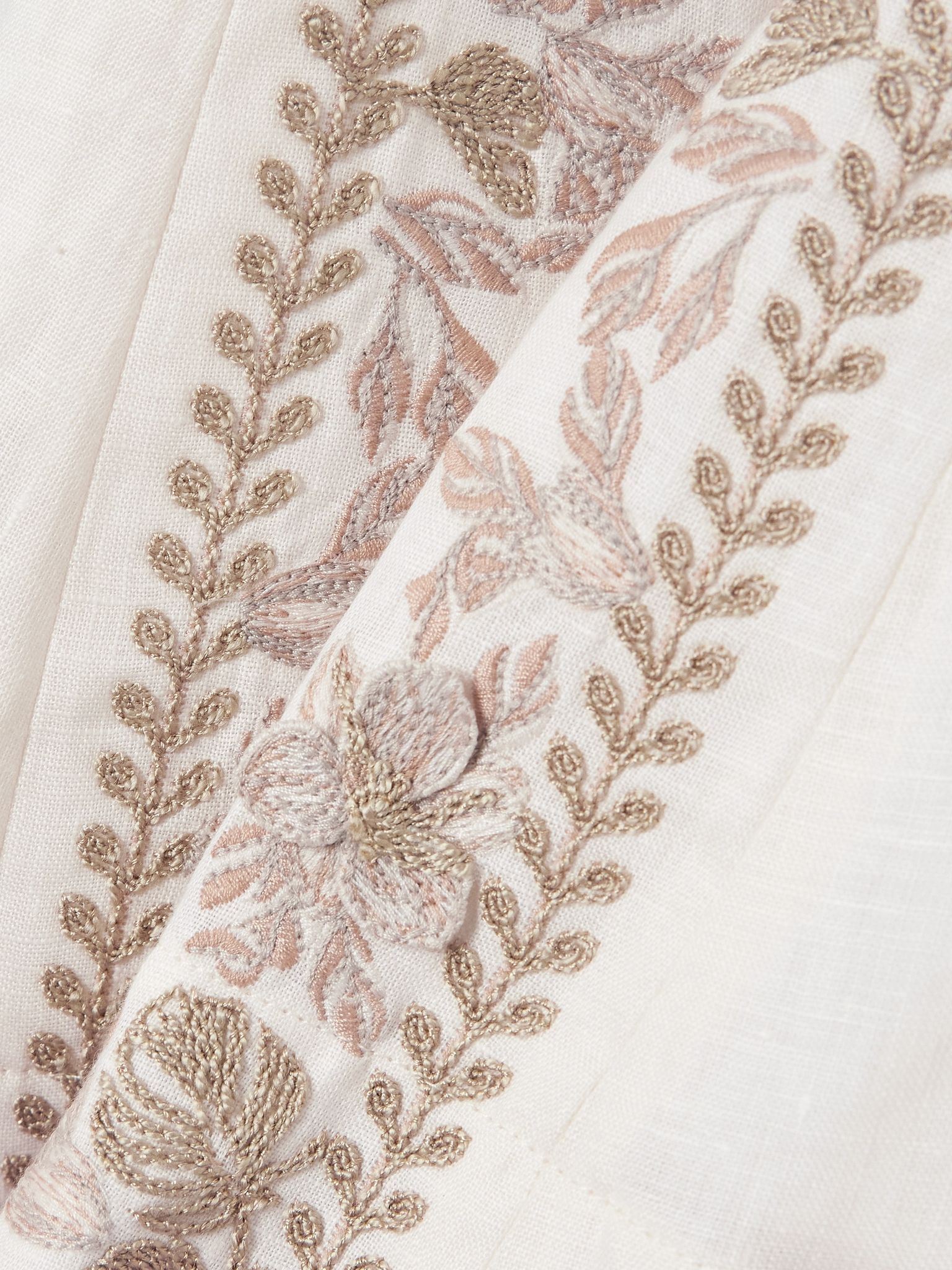 Embroidered linen mini dress White - 4