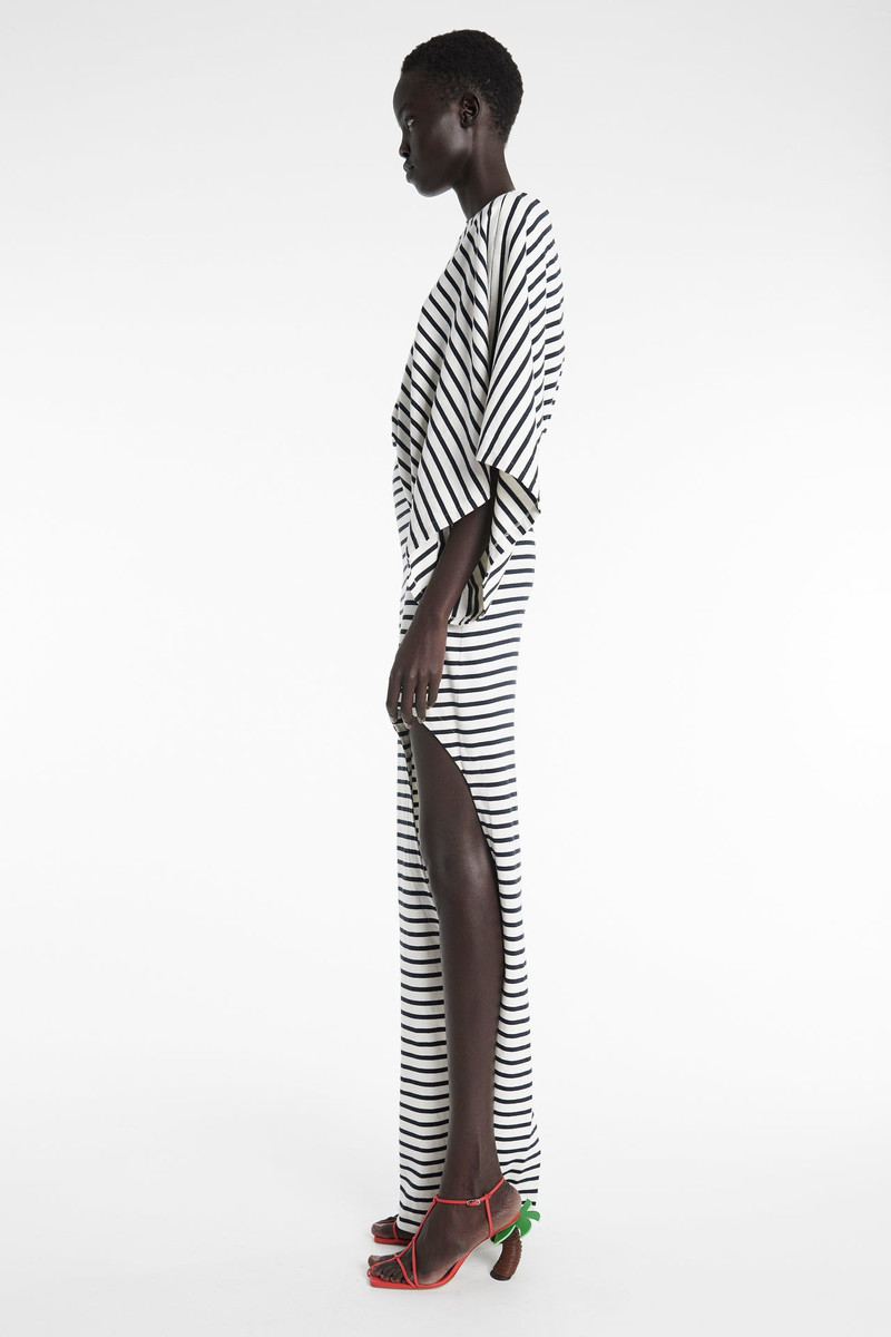 ASYMMETRIC MAXI DRESS WITH CUT OUT NAVY ECRU STRIPE 7