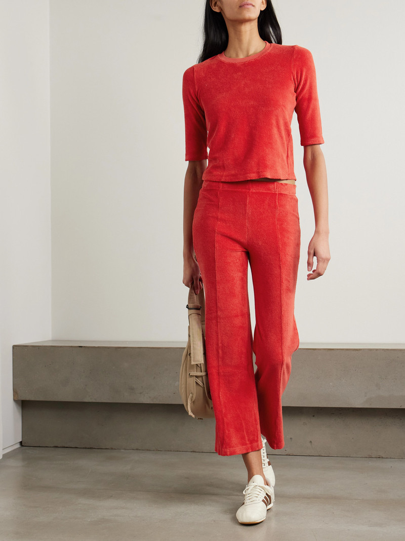 SUZIE KONDI Fili Kick Cropped Cotton-blend Terry Flared Pants outlook