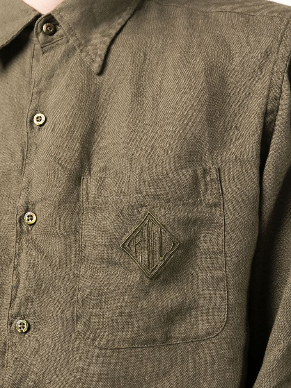logo-embroidered linen shirt - 5