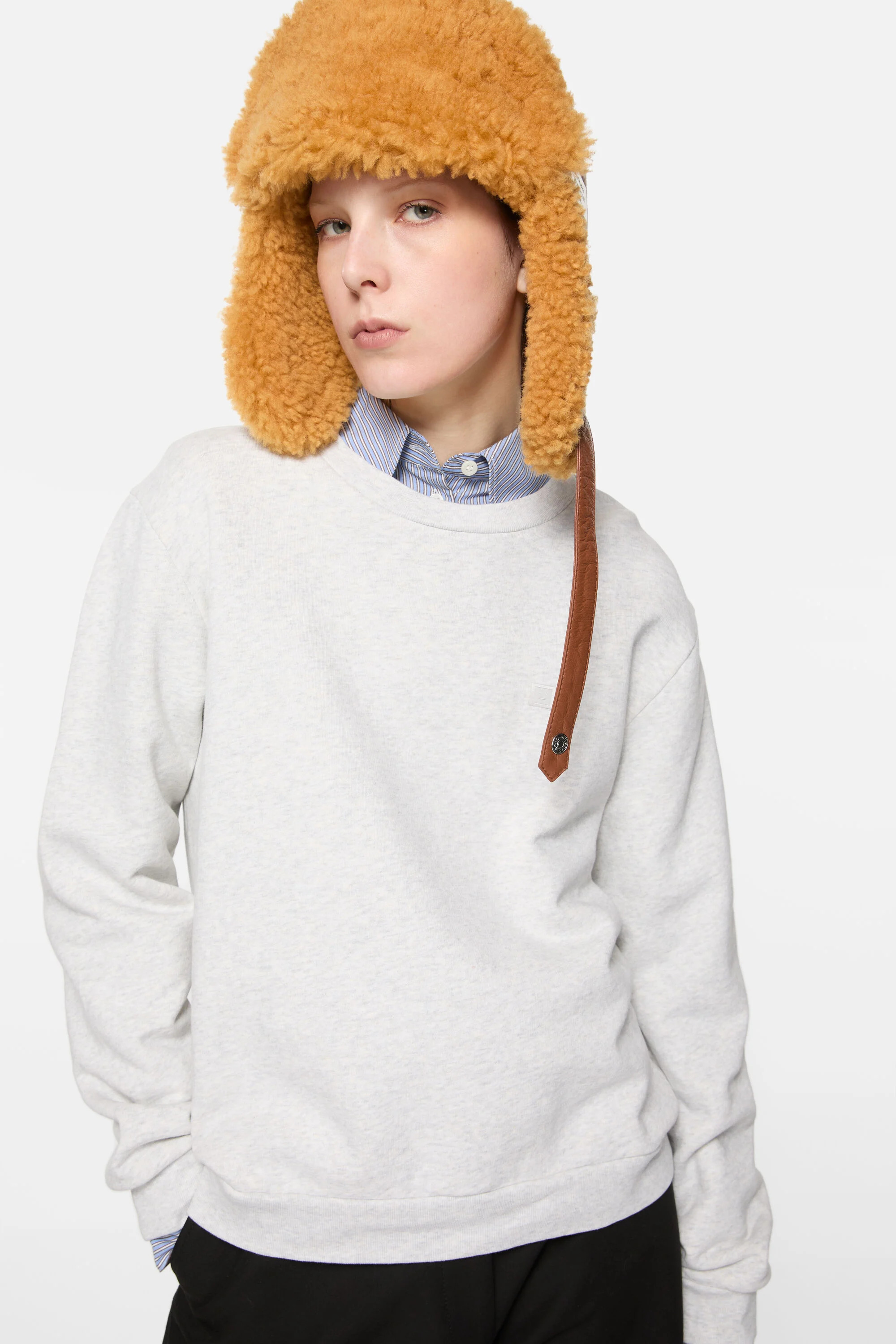 Crew neck fleece sweater - Pale Grey Melange - 4