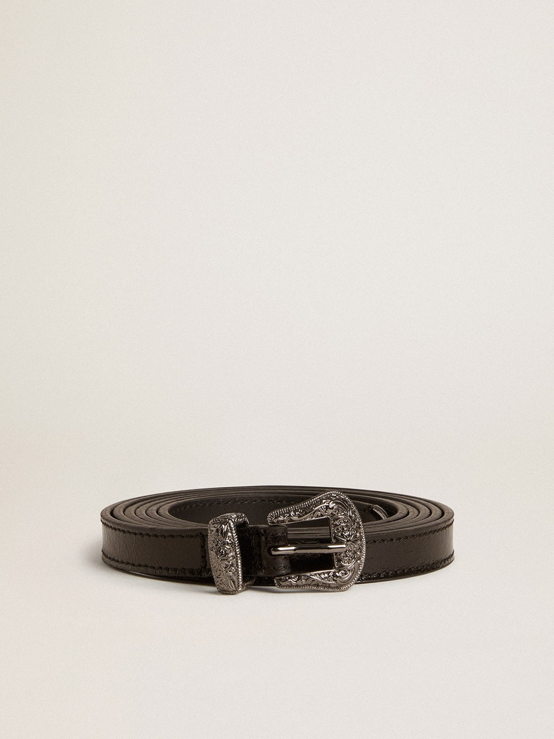 Black leather belt with silver buckle 1