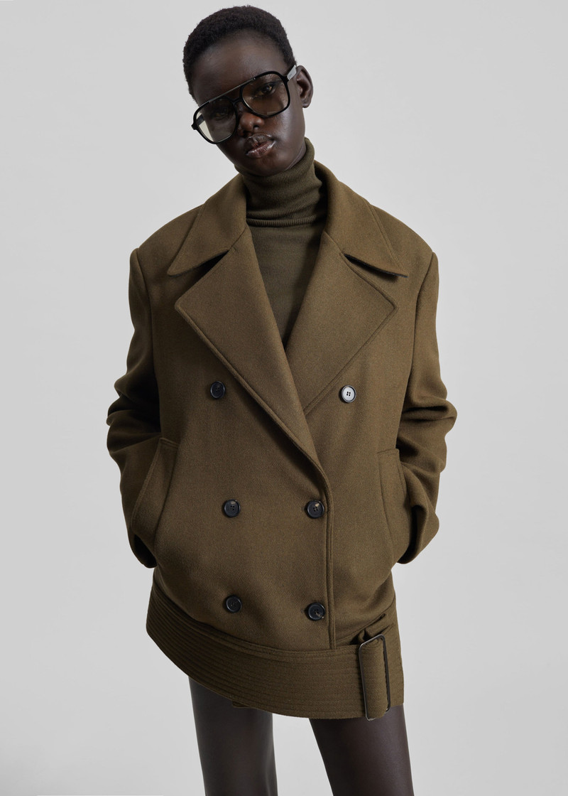 Manali Belted Peacoat - Olive Brown 7