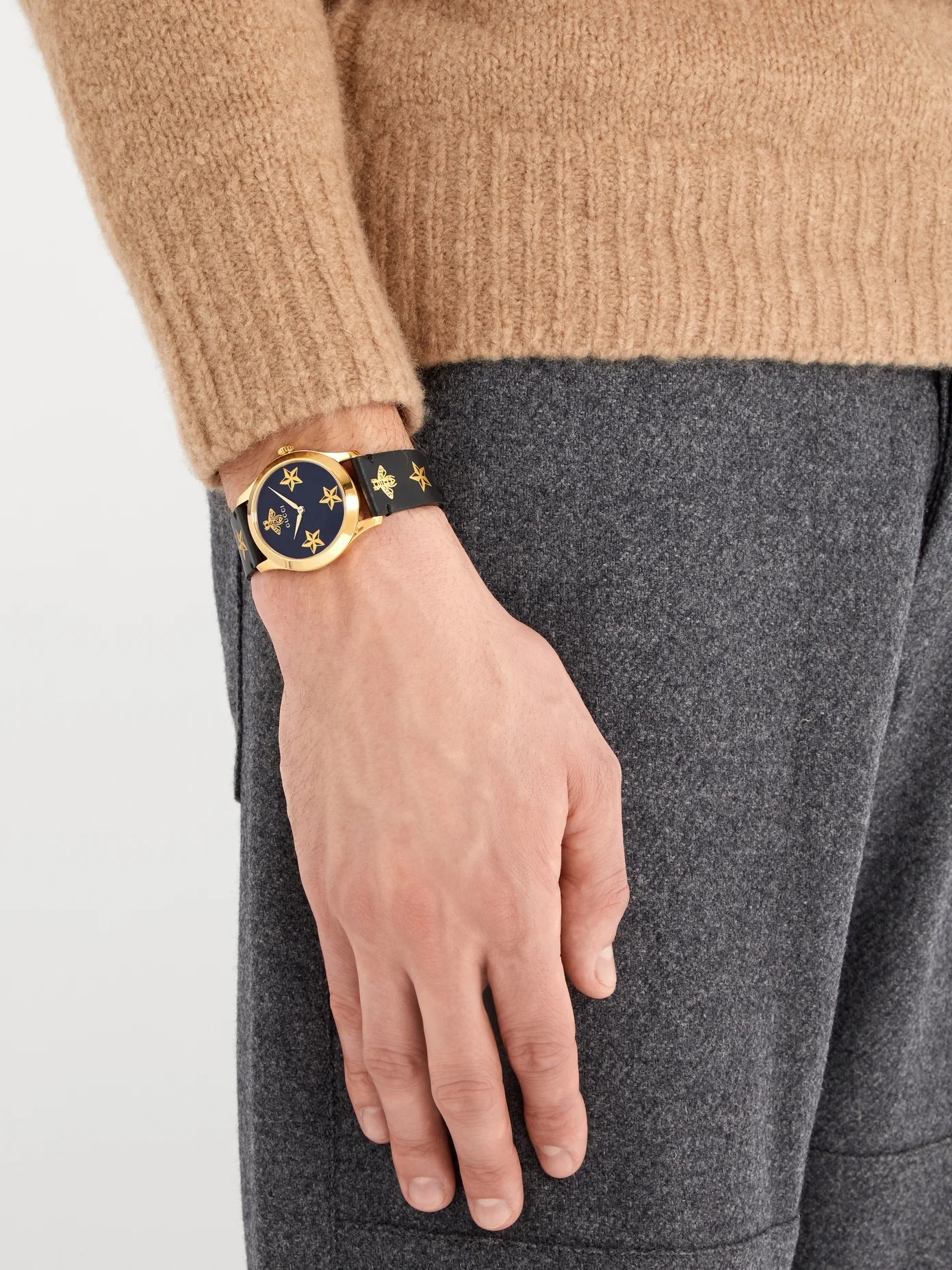 G-Timeless bee and star-print leather watch - 2