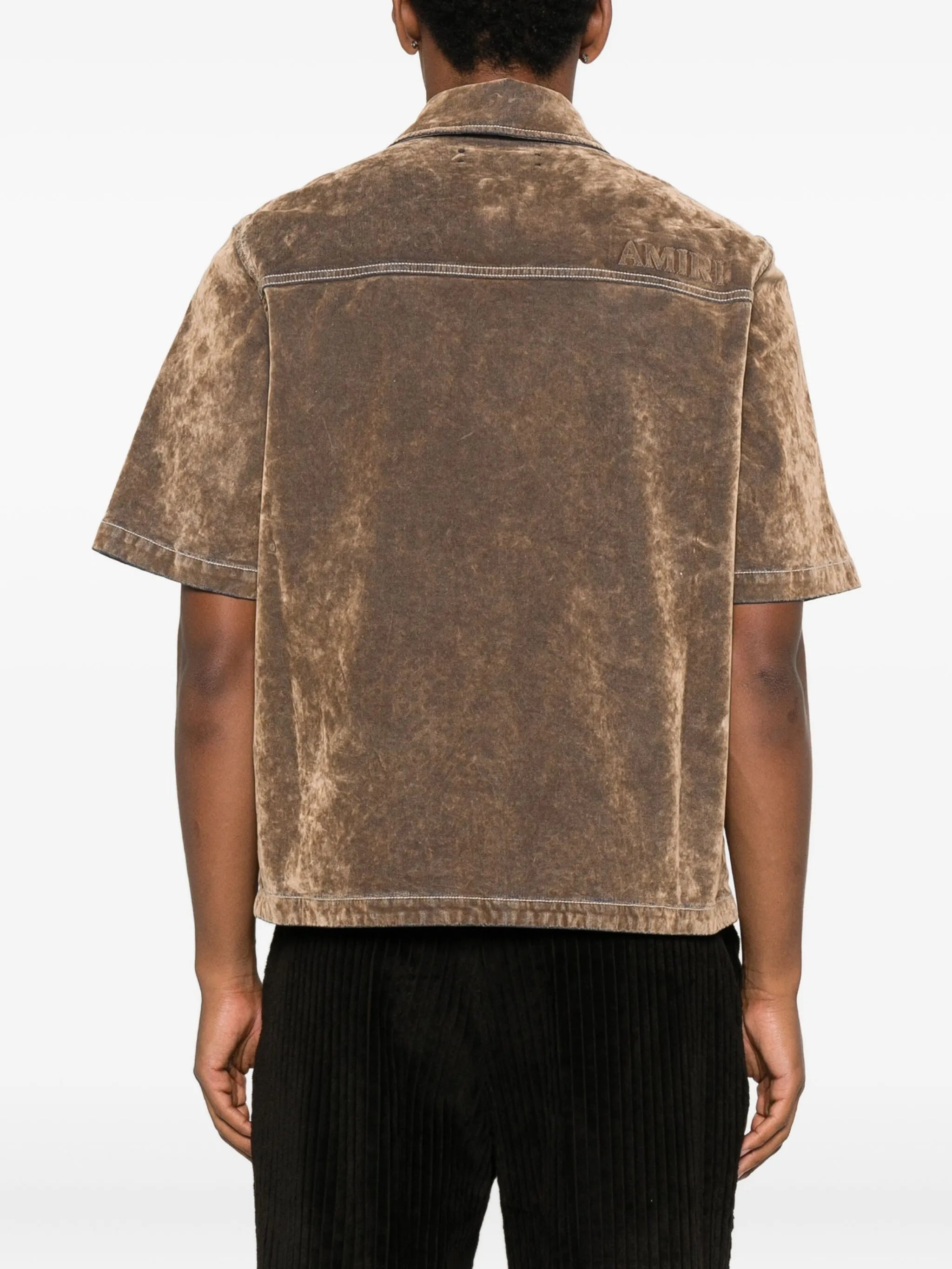 velvet patch-pocket shirt - 4