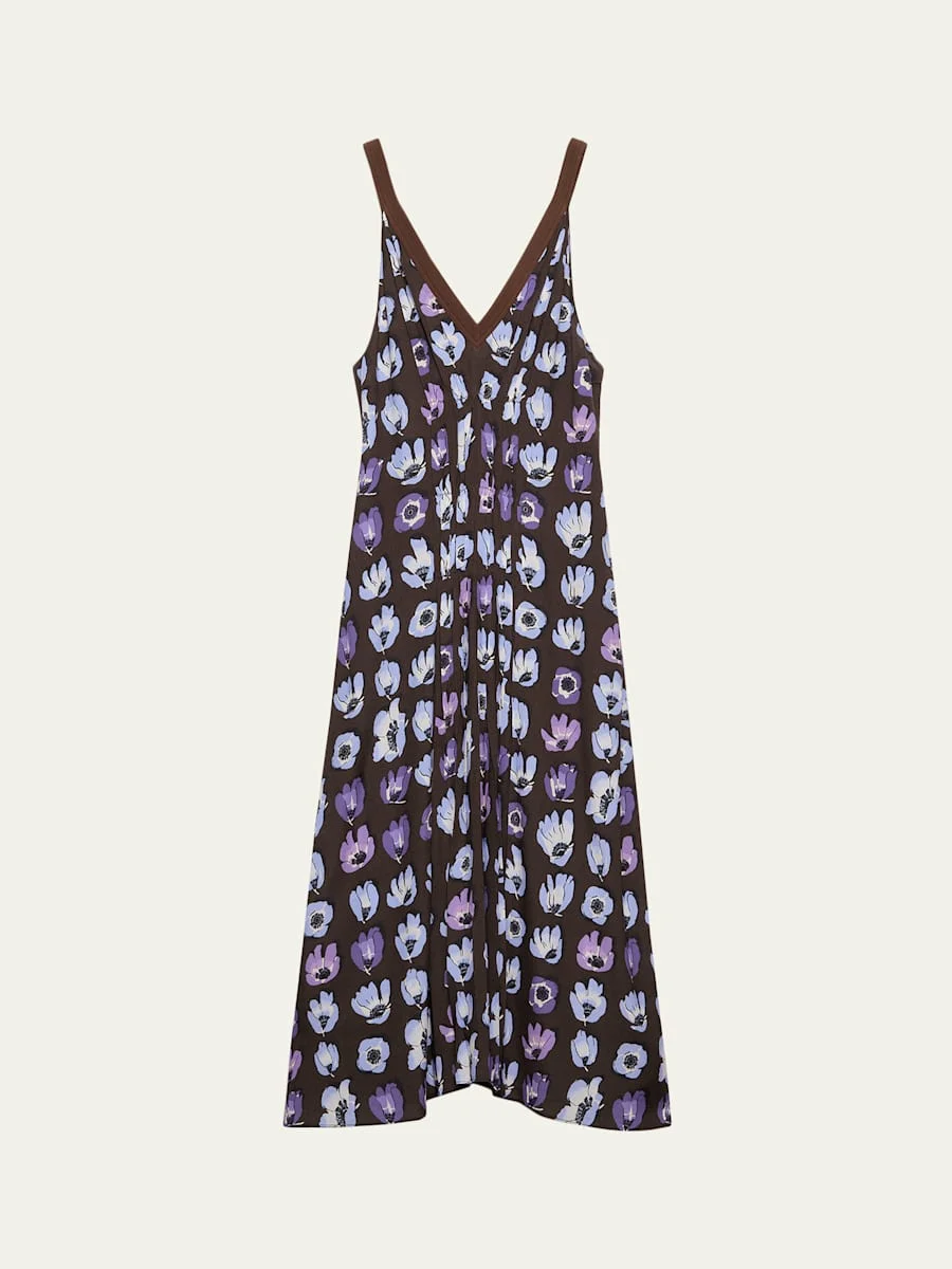 Floral-Print Gathered Sleeveless Midi Dress - 1