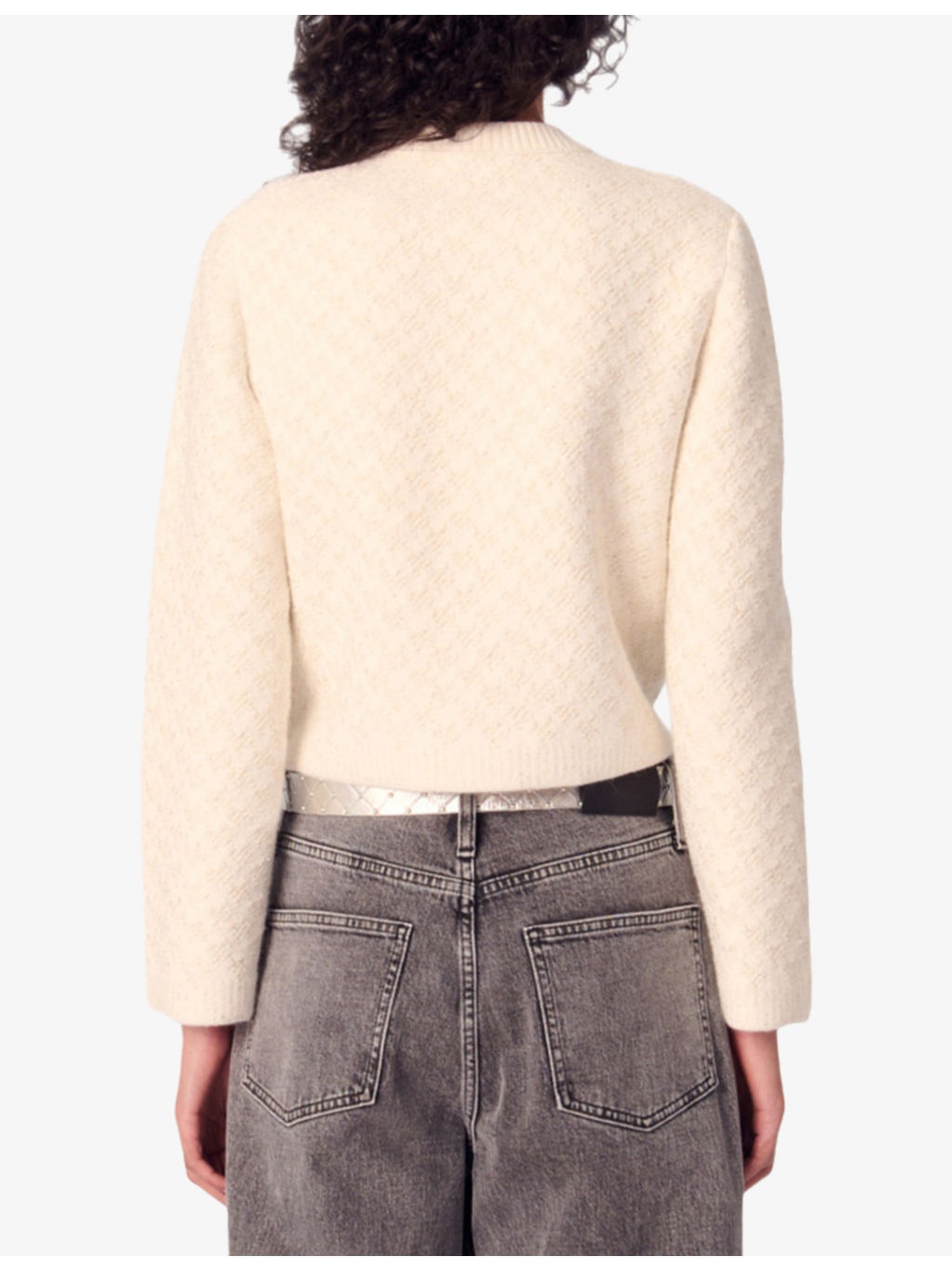 Tweed-Pattern Cropped Knitted Cardigan - 4