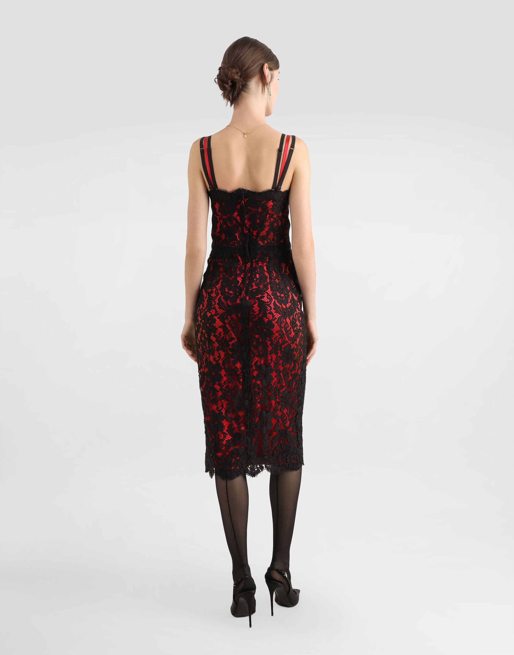 Calf-length floral lace slip dress with contrasting lining - 3
