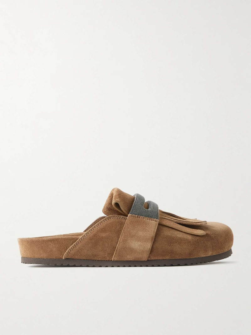 Fussbett bead-embellished fringed suede slippers - 1