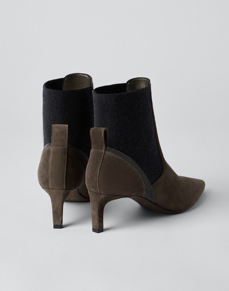 Suede heeled boots with shiny contour 3