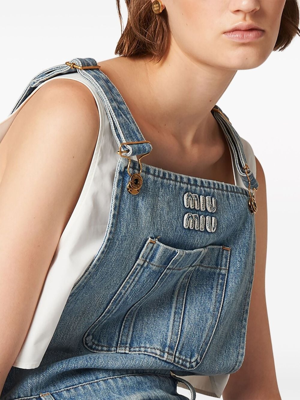 appliquÃ©-logo denim overalls - 4