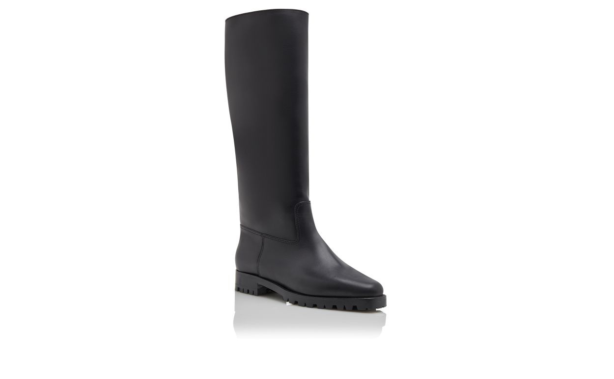 Black Calf Leather Knee High Boots - 3