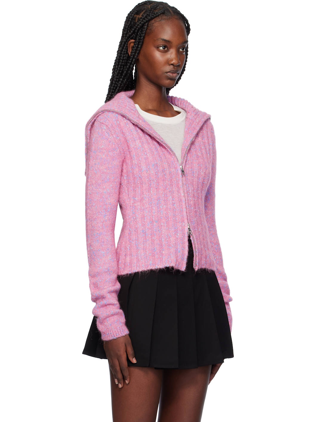 Pink Highneck Zip Cardigan - 2