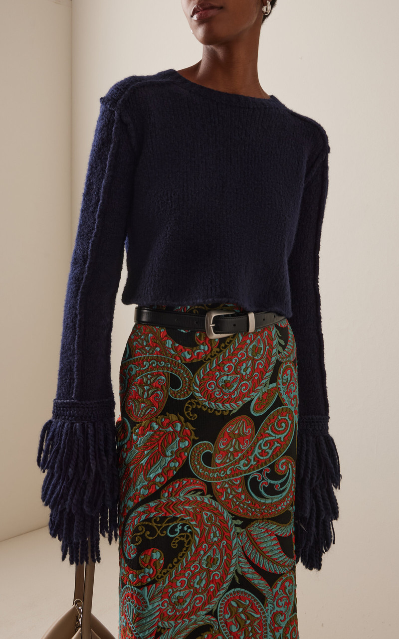 Etro Fringed Wool-Blend Sweater navy outlook