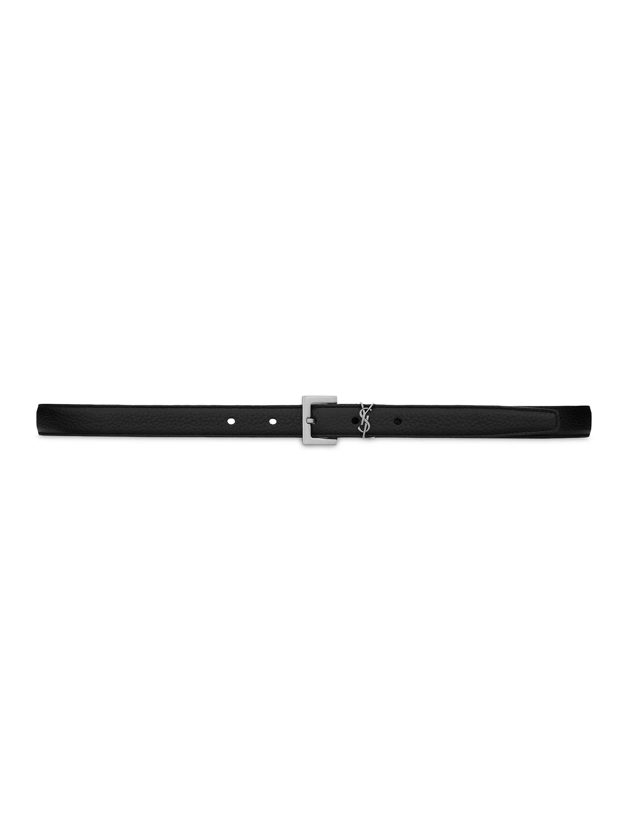 Women's Cassandre Thin Belt with Square Buckle in Grained Leather - Nero - 1