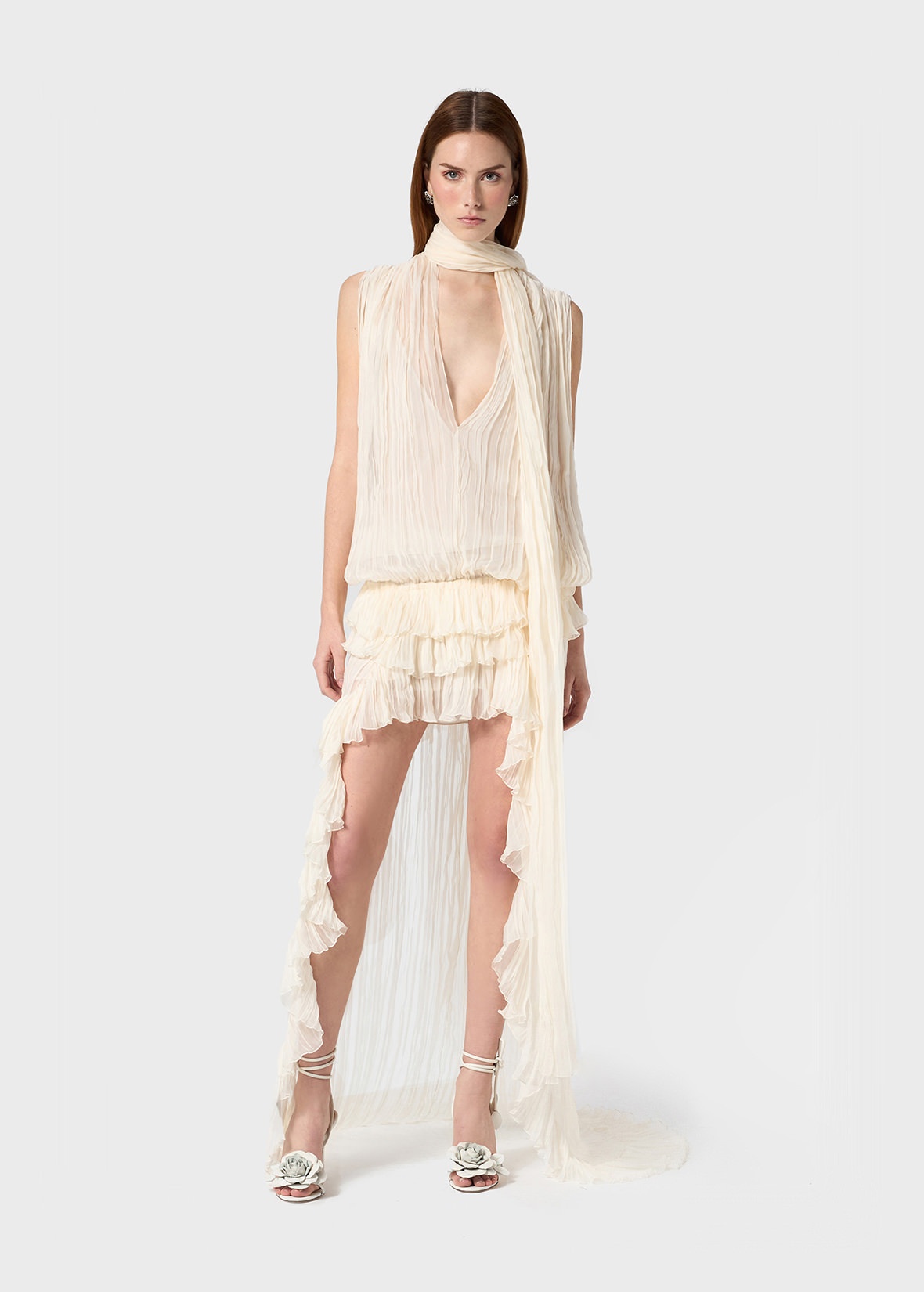 PLEATED ASYMMETRIC DRESS IN SILK CHIFFON - 2