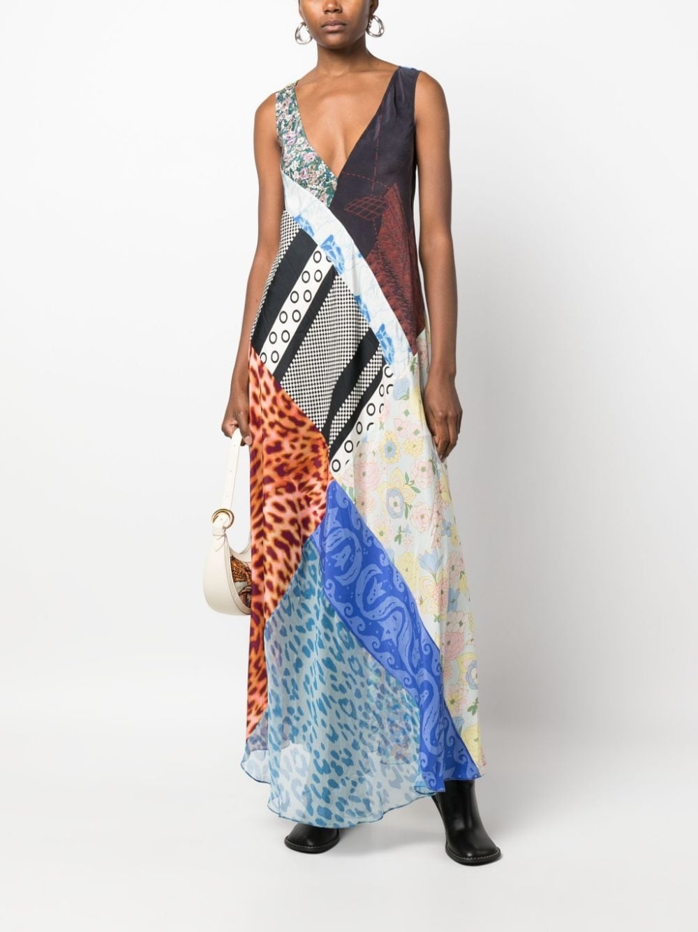 Regenerated patchwork silk dress - 2