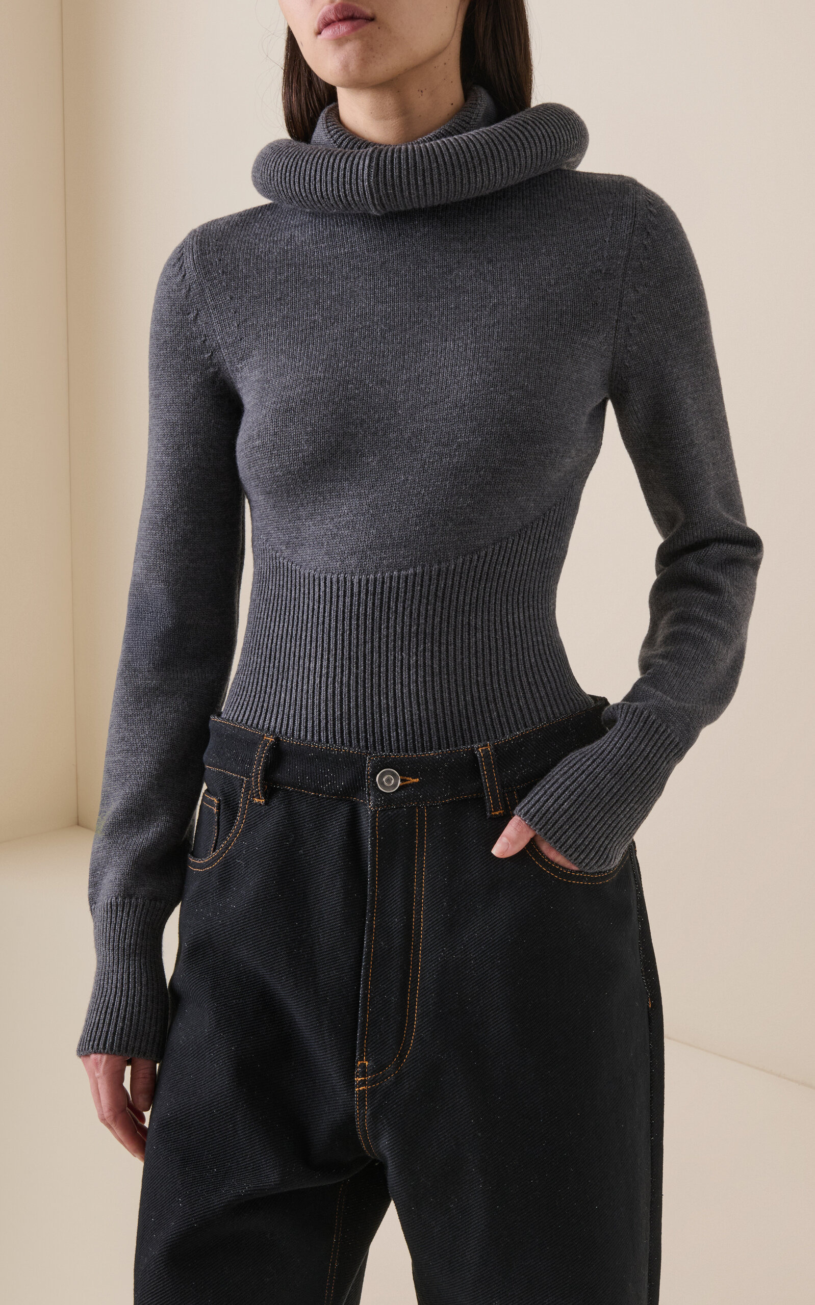Hooded Virgin Wool Sweater grey - 2