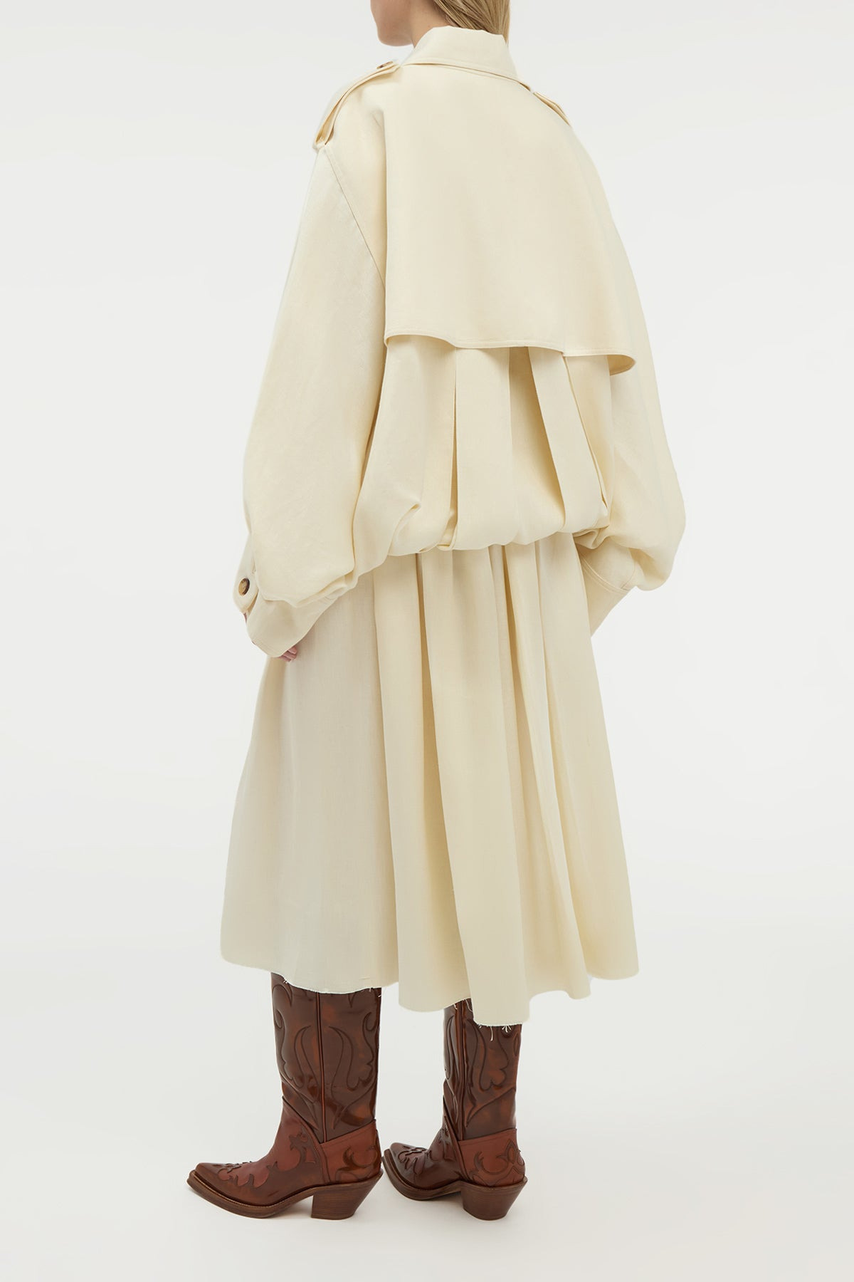Hunt Oversized Trench Jacket in Ivory Textured Linen - 4
