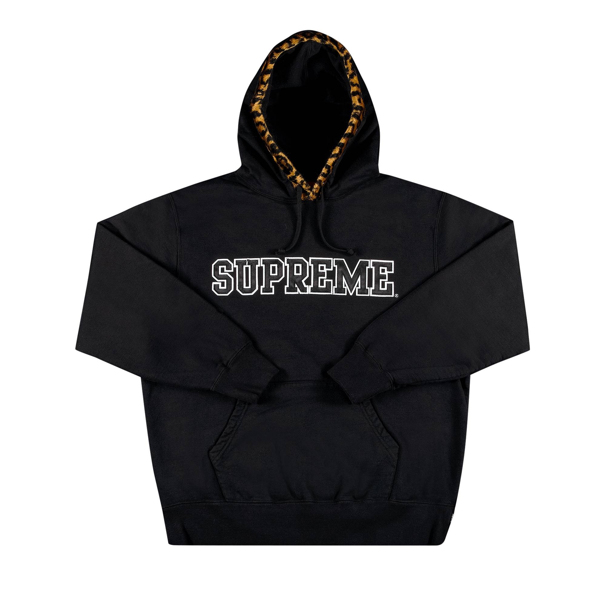 Supreme Leopard Trim Hooded Sweatshirt 'Black' - 1