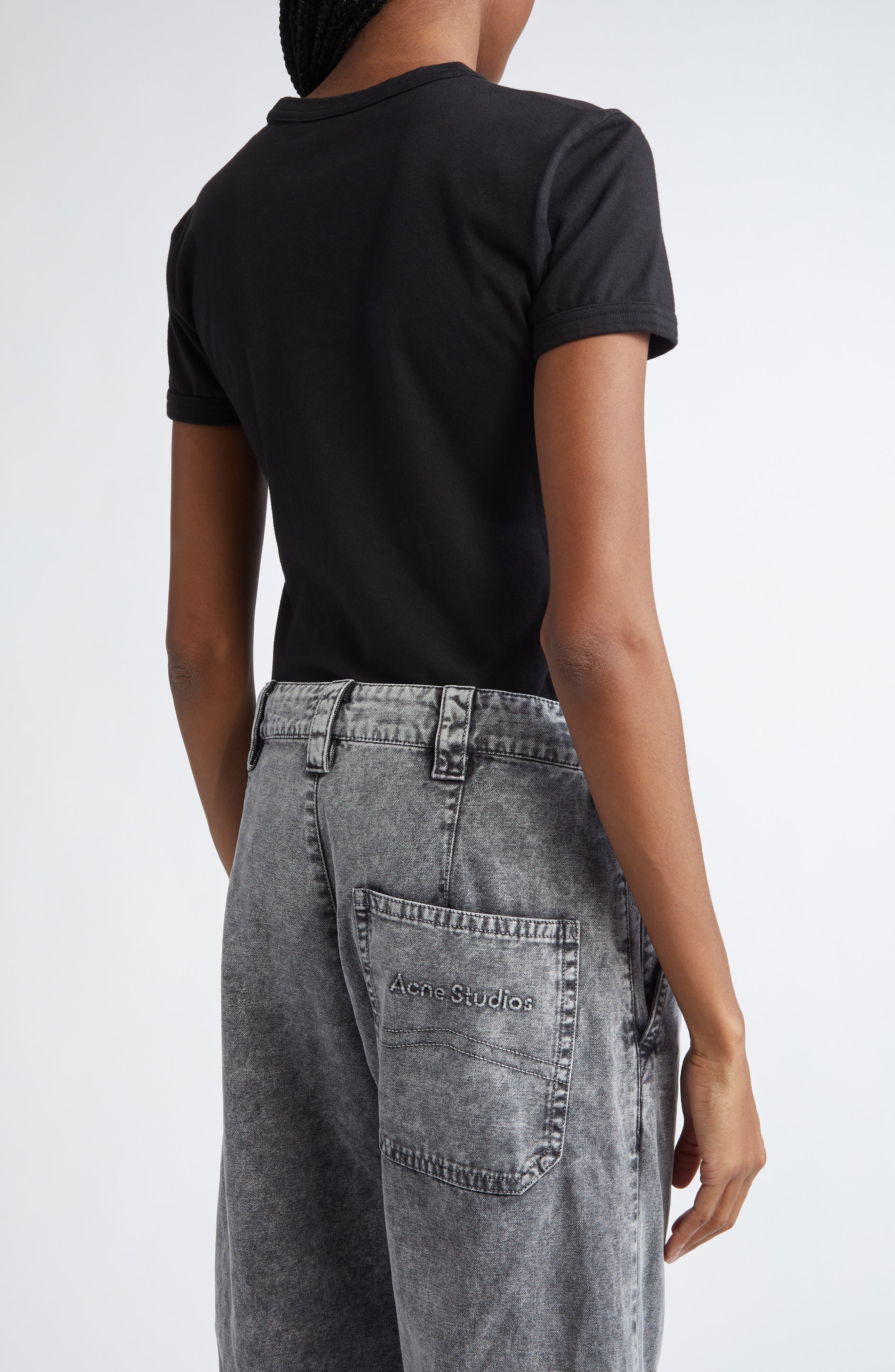Acne Studios Etza Faded Embroidered Logo Fitted Cotton T-Shirt in Faded Black at Nordstrom - 3