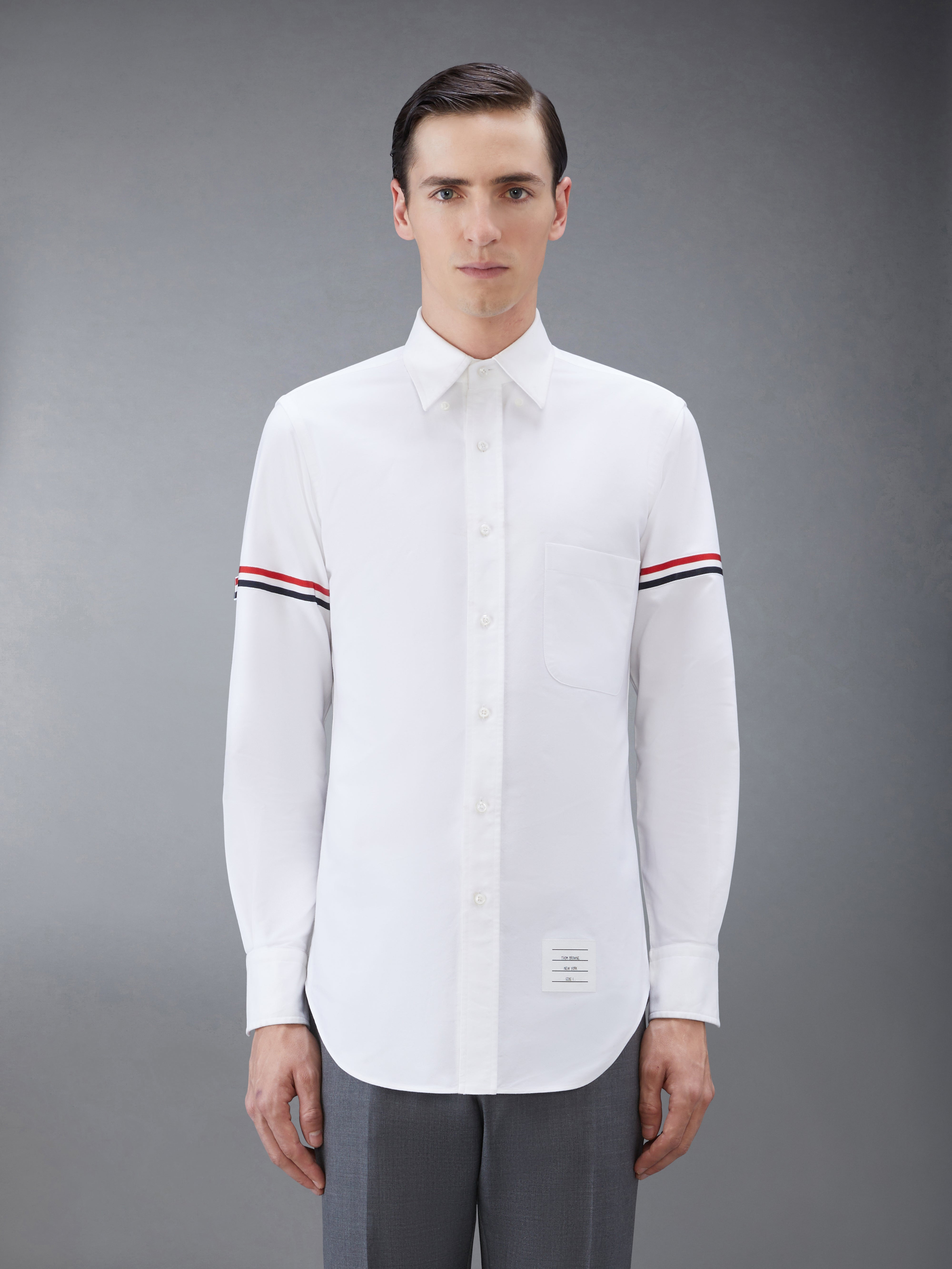 WHITE OXFORD STRIPED GROSGRAIN ARMBAND CLASSIC SHIRT - 2