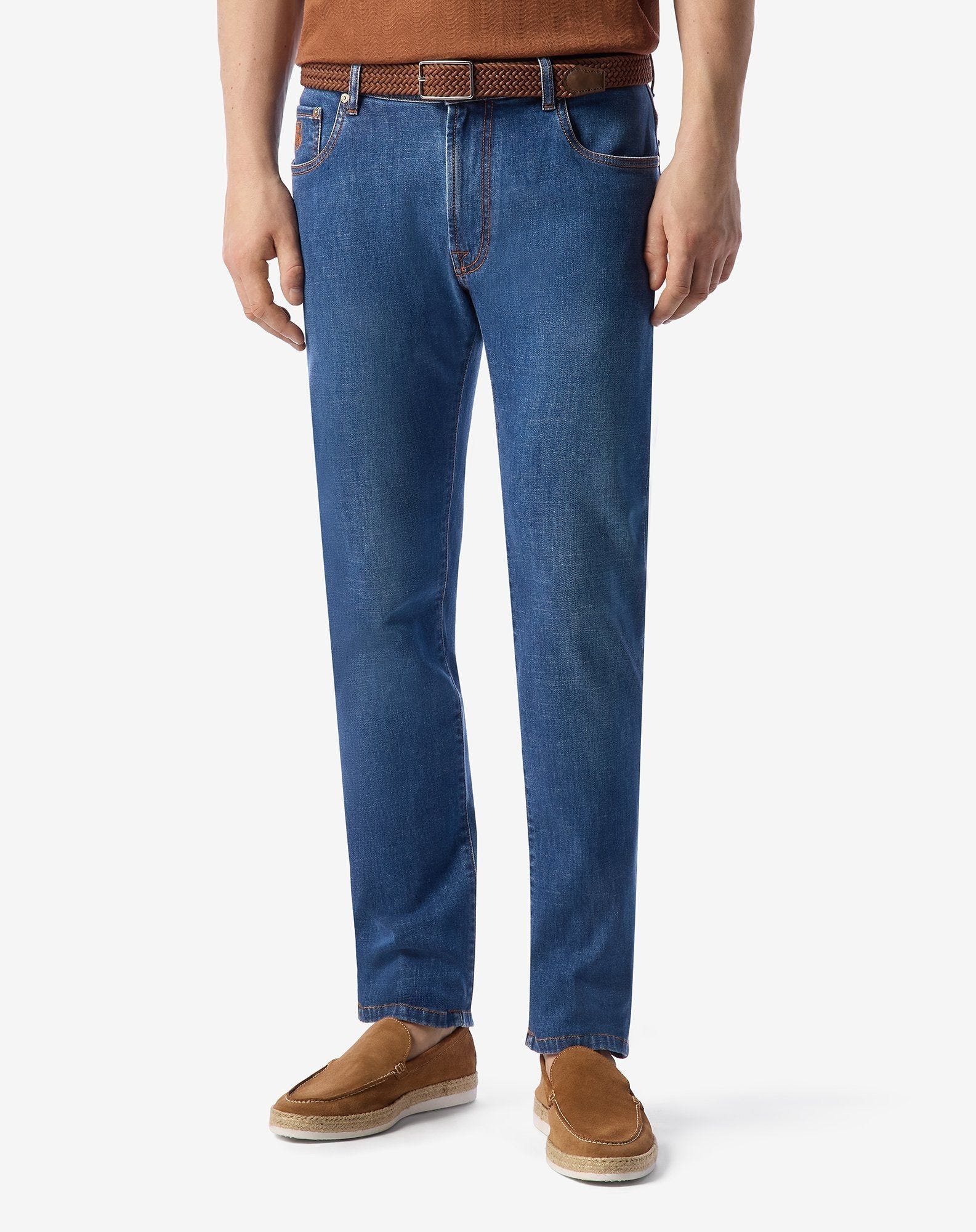 Blue stretch lyocell cotton 5-pocket trousers - 3