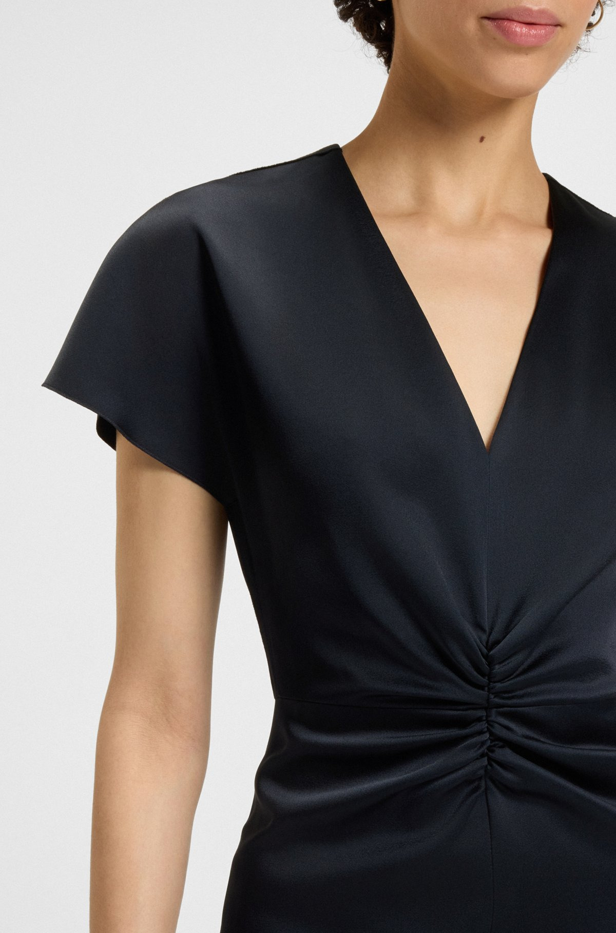 V-NECK DRESS WITH GATHERED WAISTBAND - 5