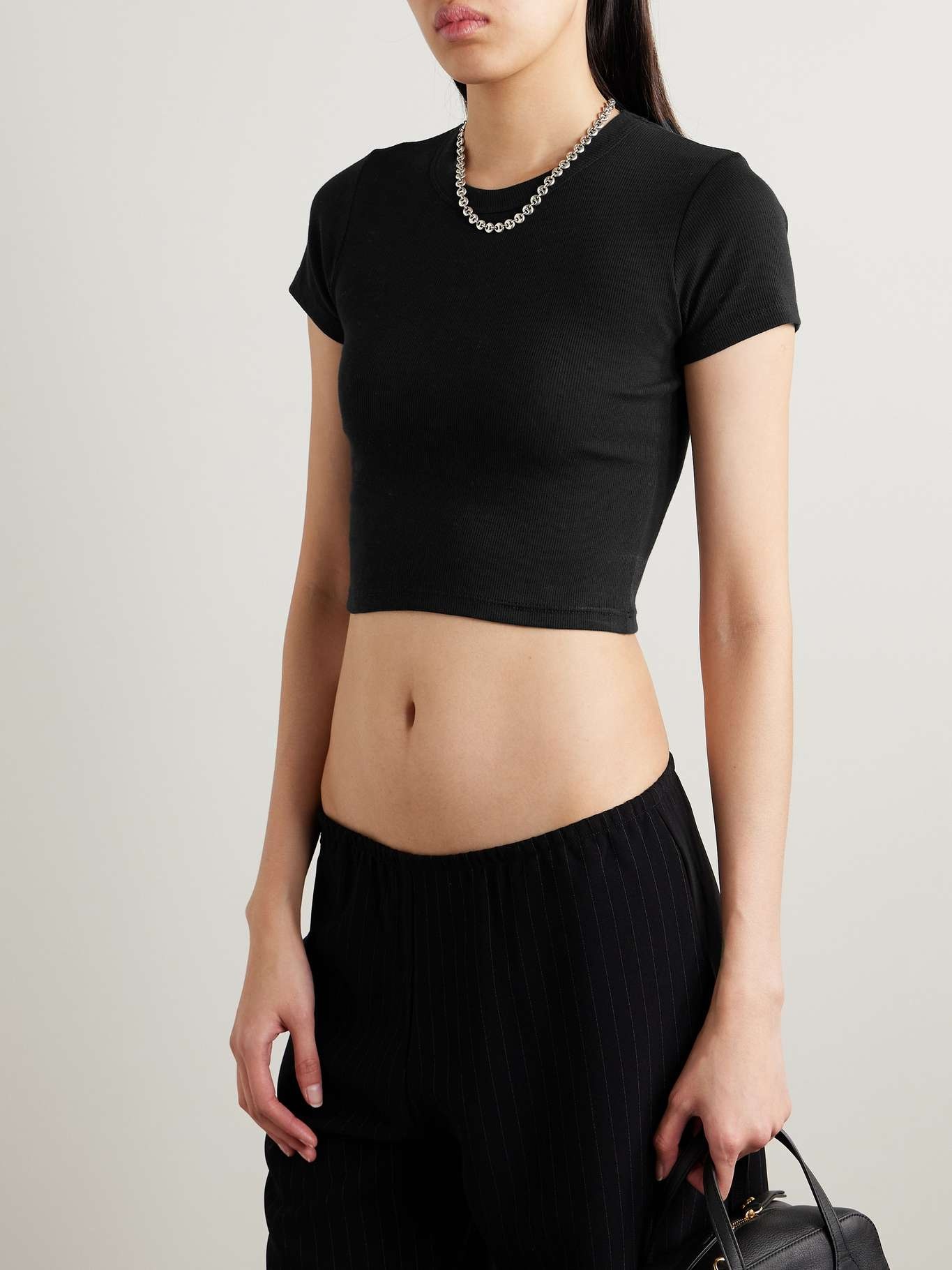 Kelly cropped ribbed stretch-cotton jersey T-shirt - 3