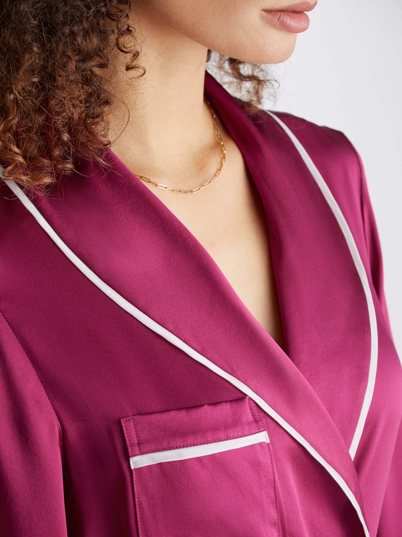 Women's Long Dressing Gown Bailey Silk Satin Berry - 5