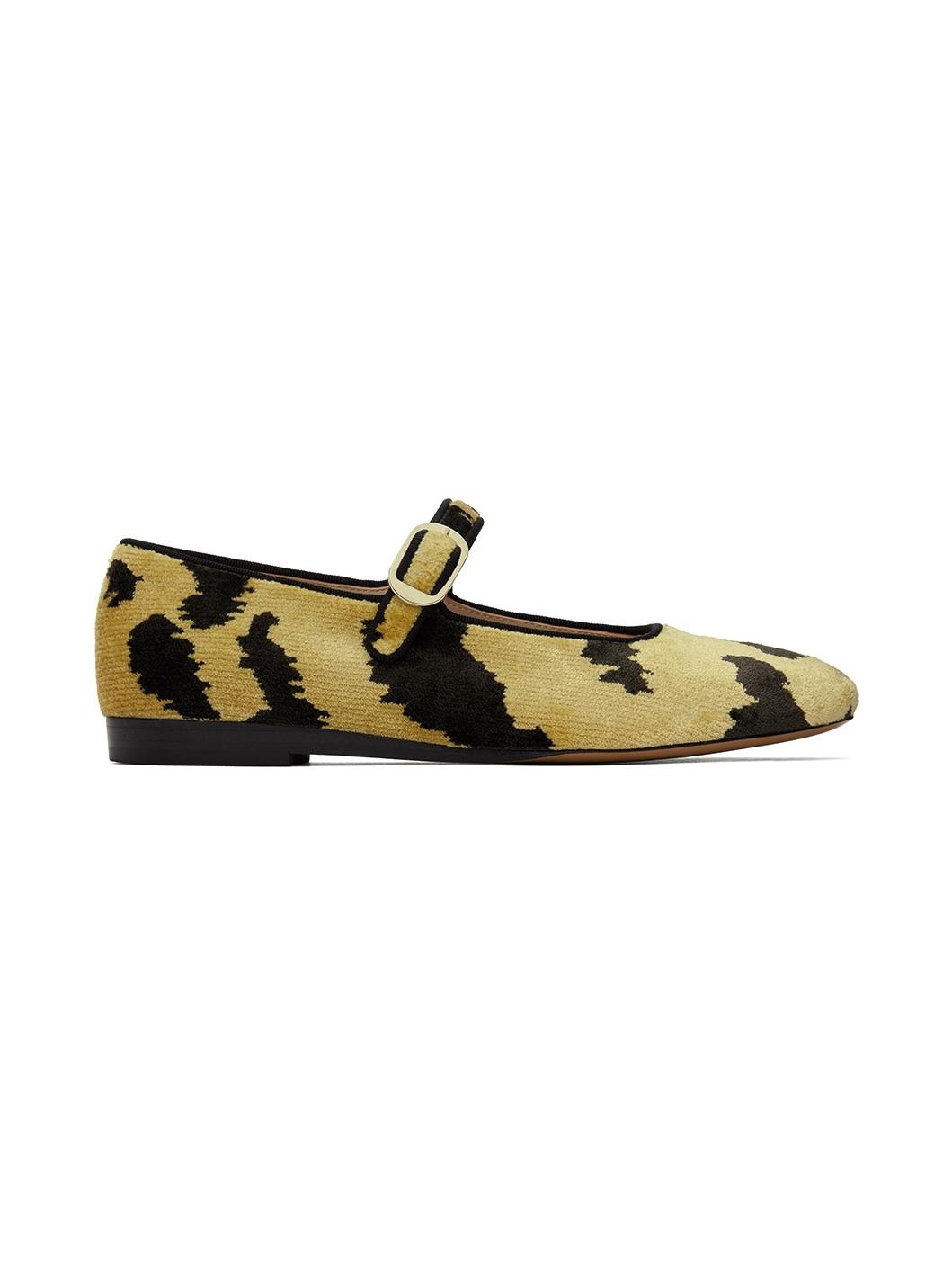 Black & Yellow Tiger Print Bevilacqua Velvet Ballerina Flats - 1