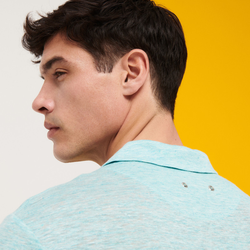 Men Linen Jersey Polo Shirt Solid 5