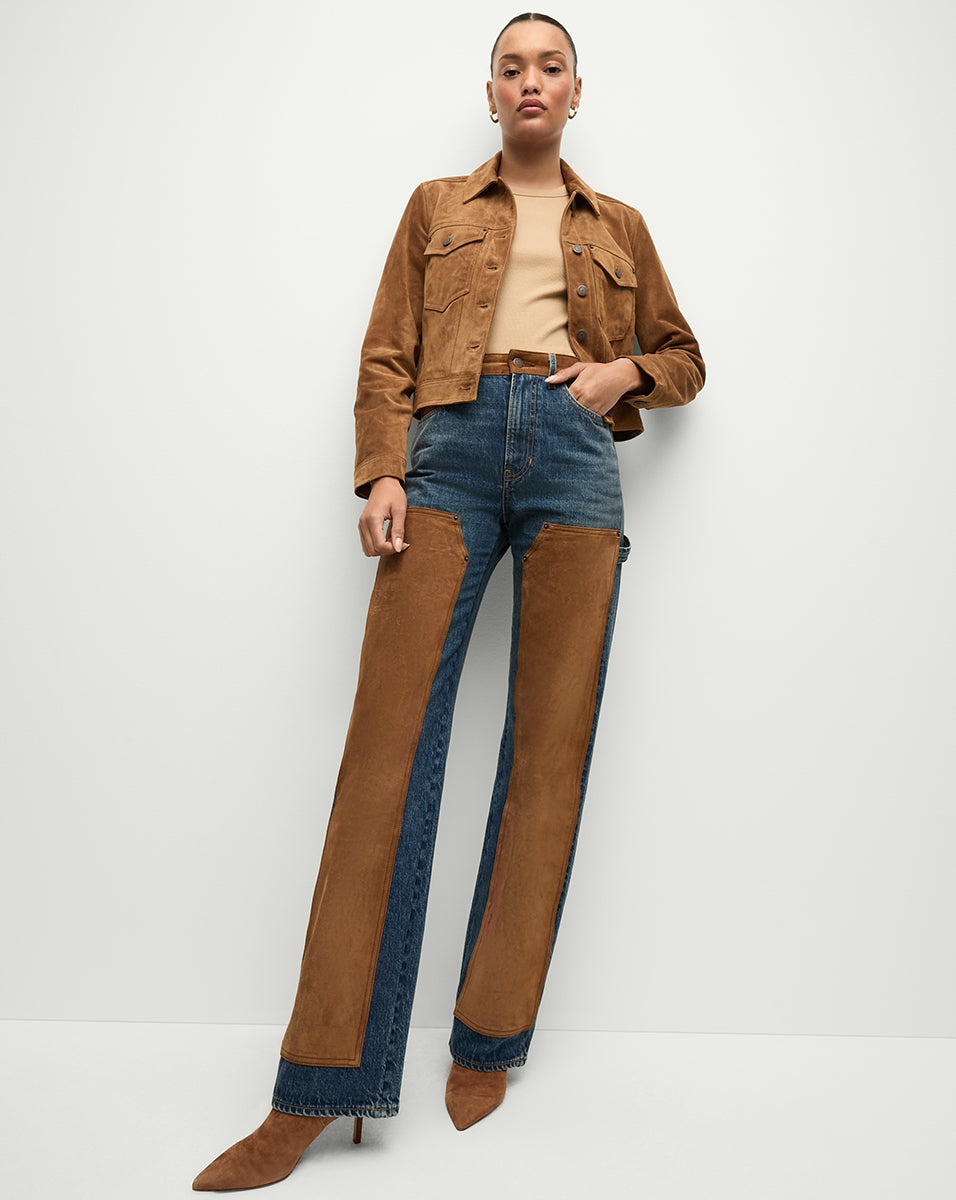 DYLAN SUEDE-PATCHWORK STRAIGHT-LEG JEAN - 4