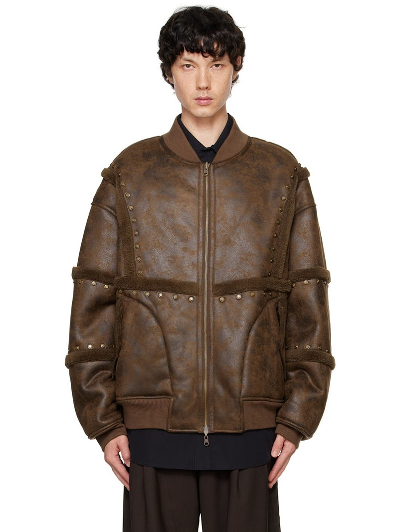 Brown Stud Faux-Leather Jacket 1