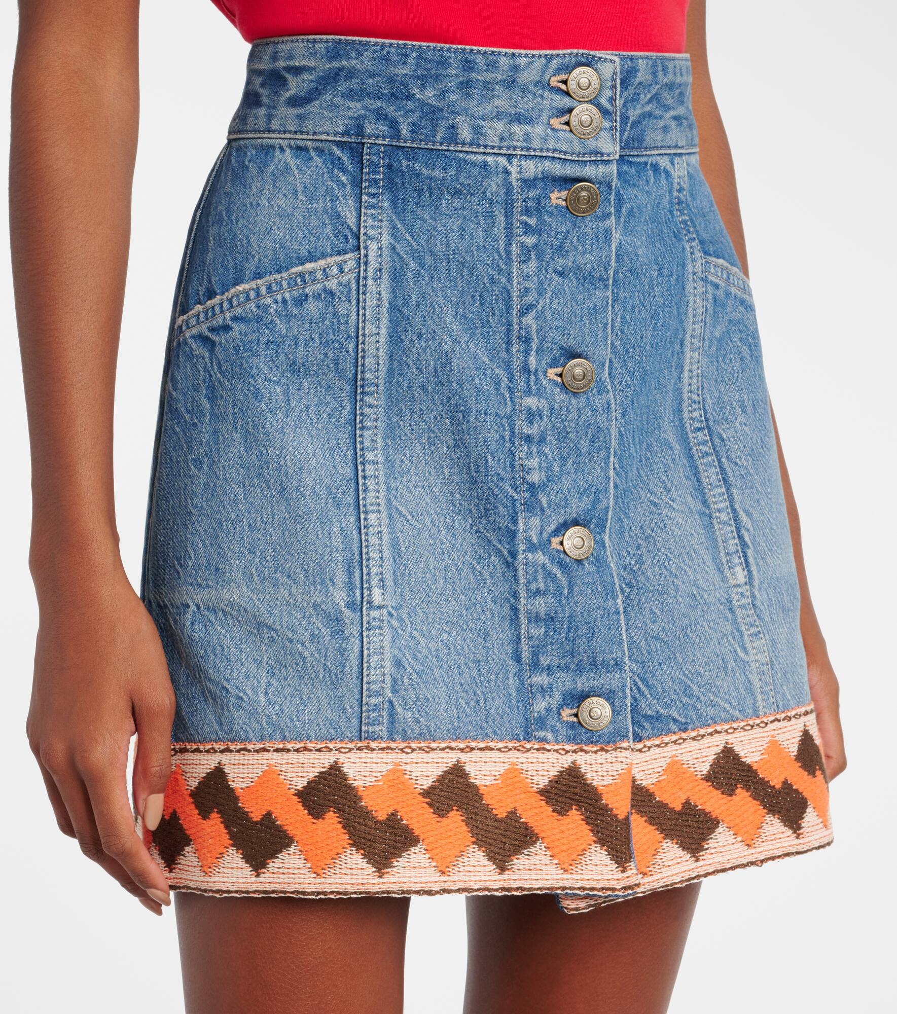 Jacquard-trimmed denim miniskirt - 4