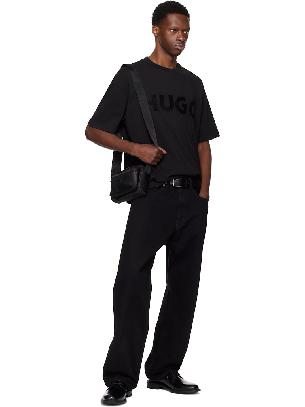 Black Stacked-Logo Twill Crossbody Bag - 4